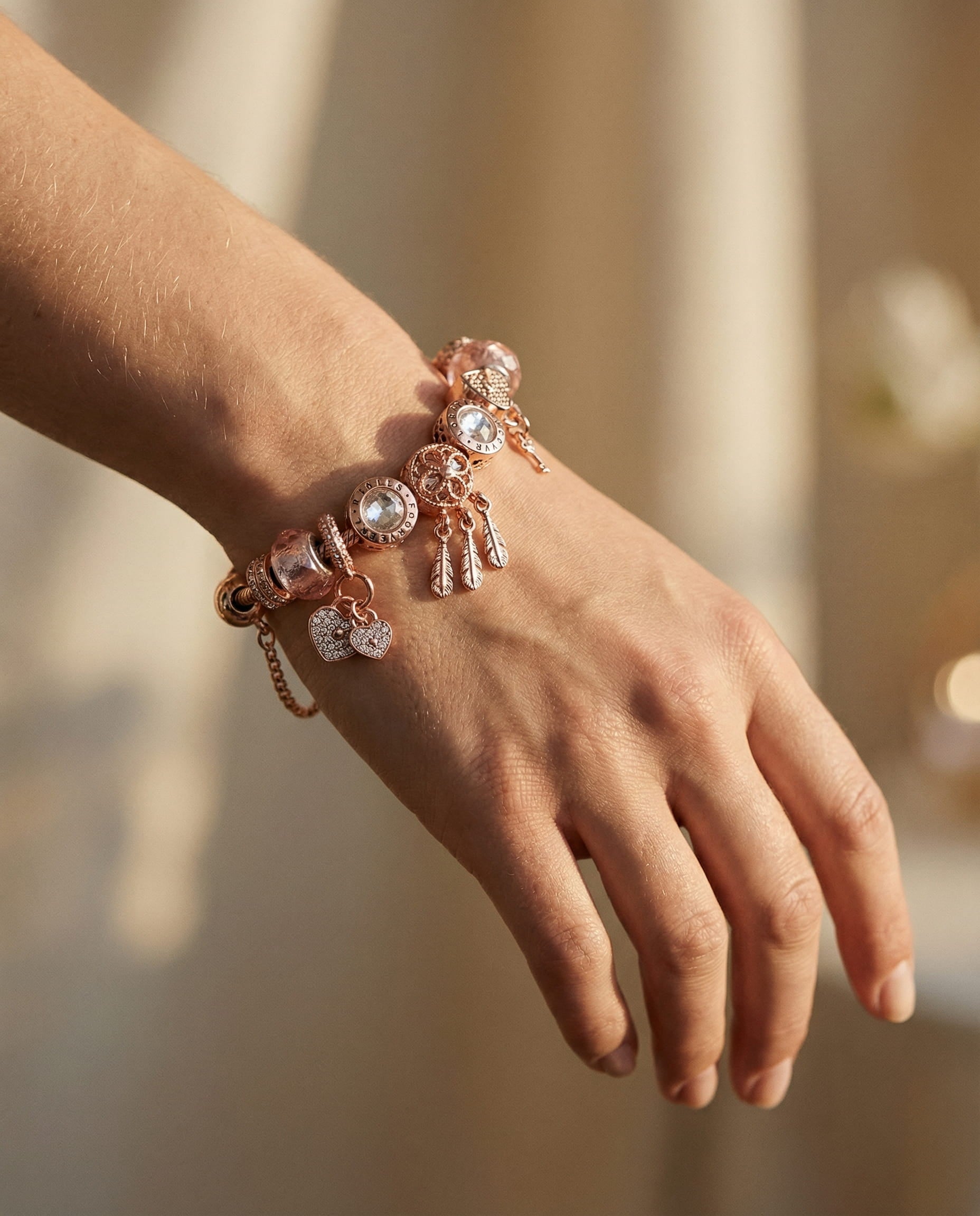 Pink Dream Catcher Bracelet with Silver Charms