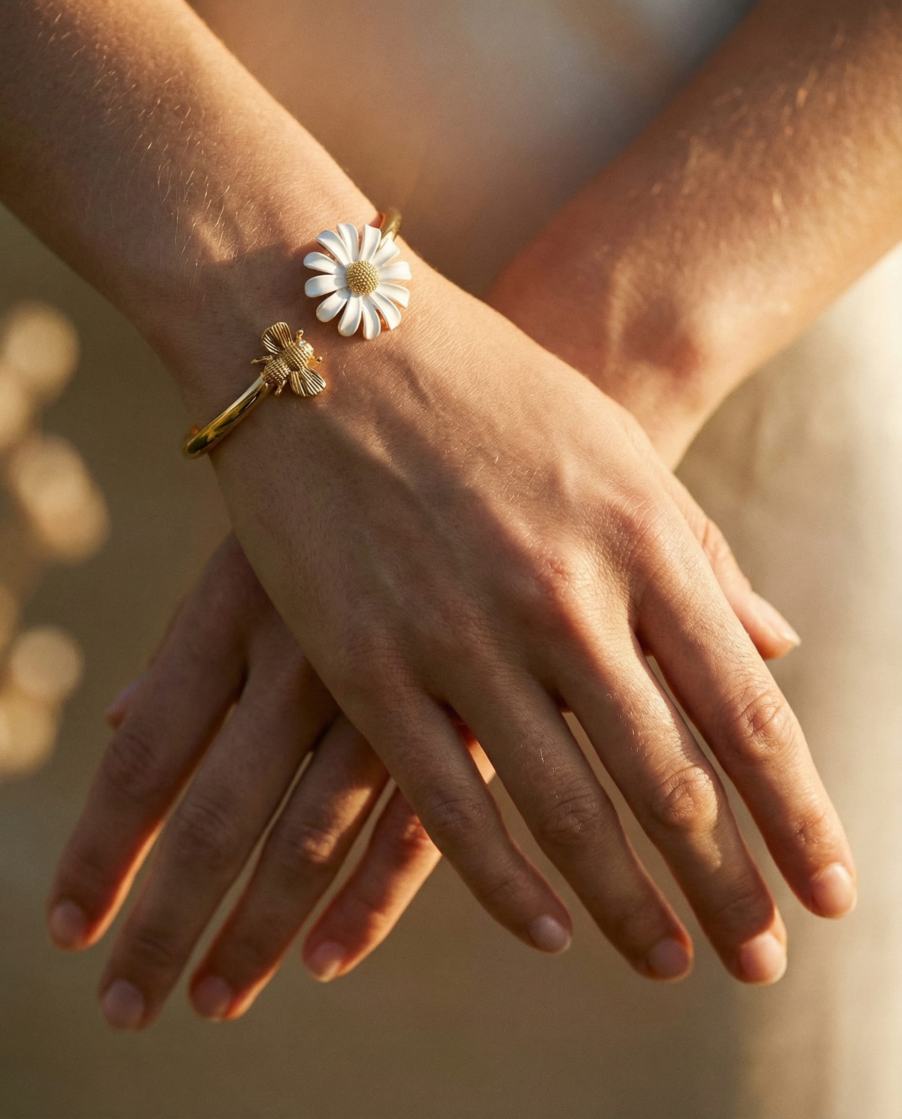 Vintage Gold Daisy & Bee Bracelet