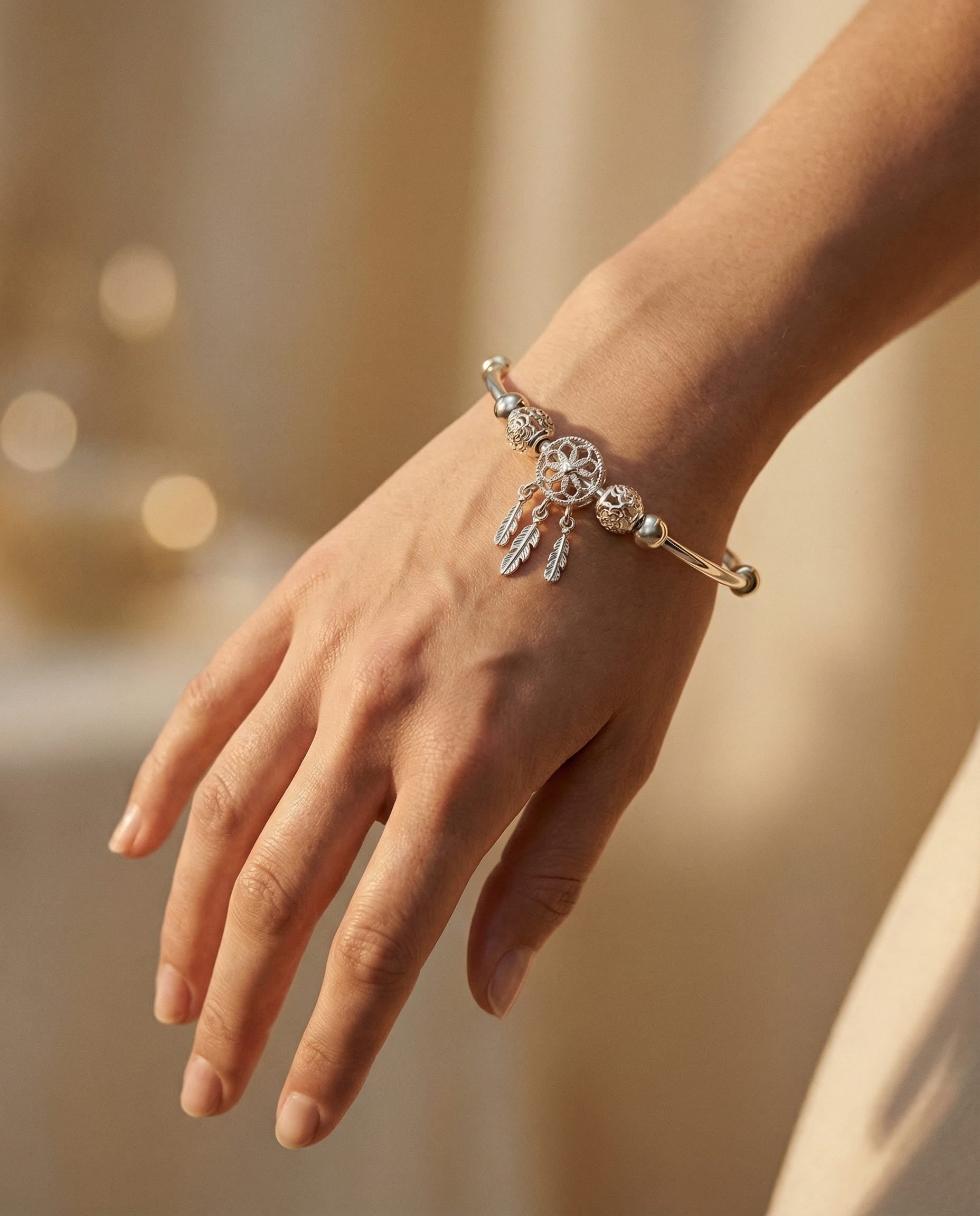 Adjustable Silver Dream Catcher Bracelet