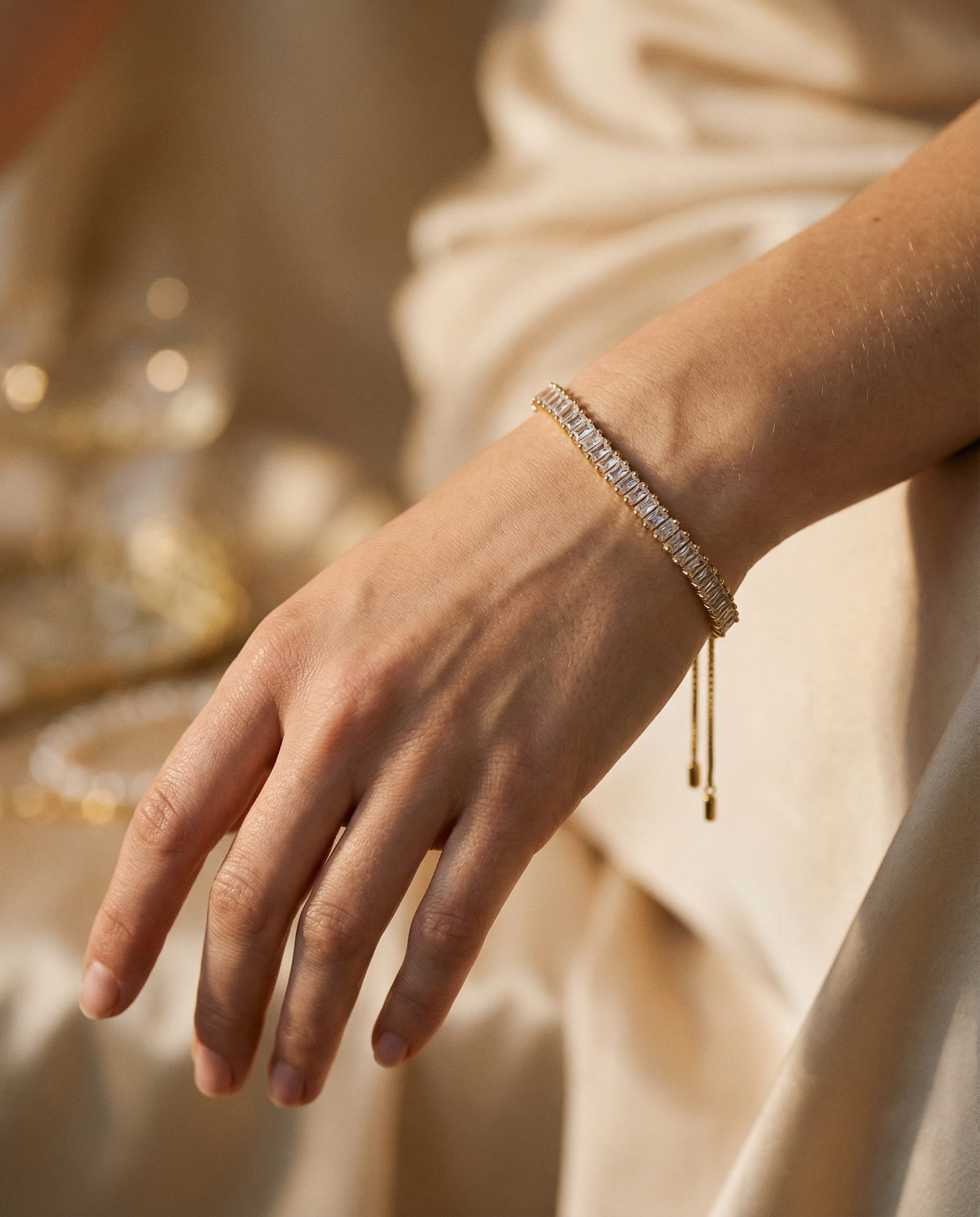 Gold and Silver Cubic Zirconia Adjustable Bracelet