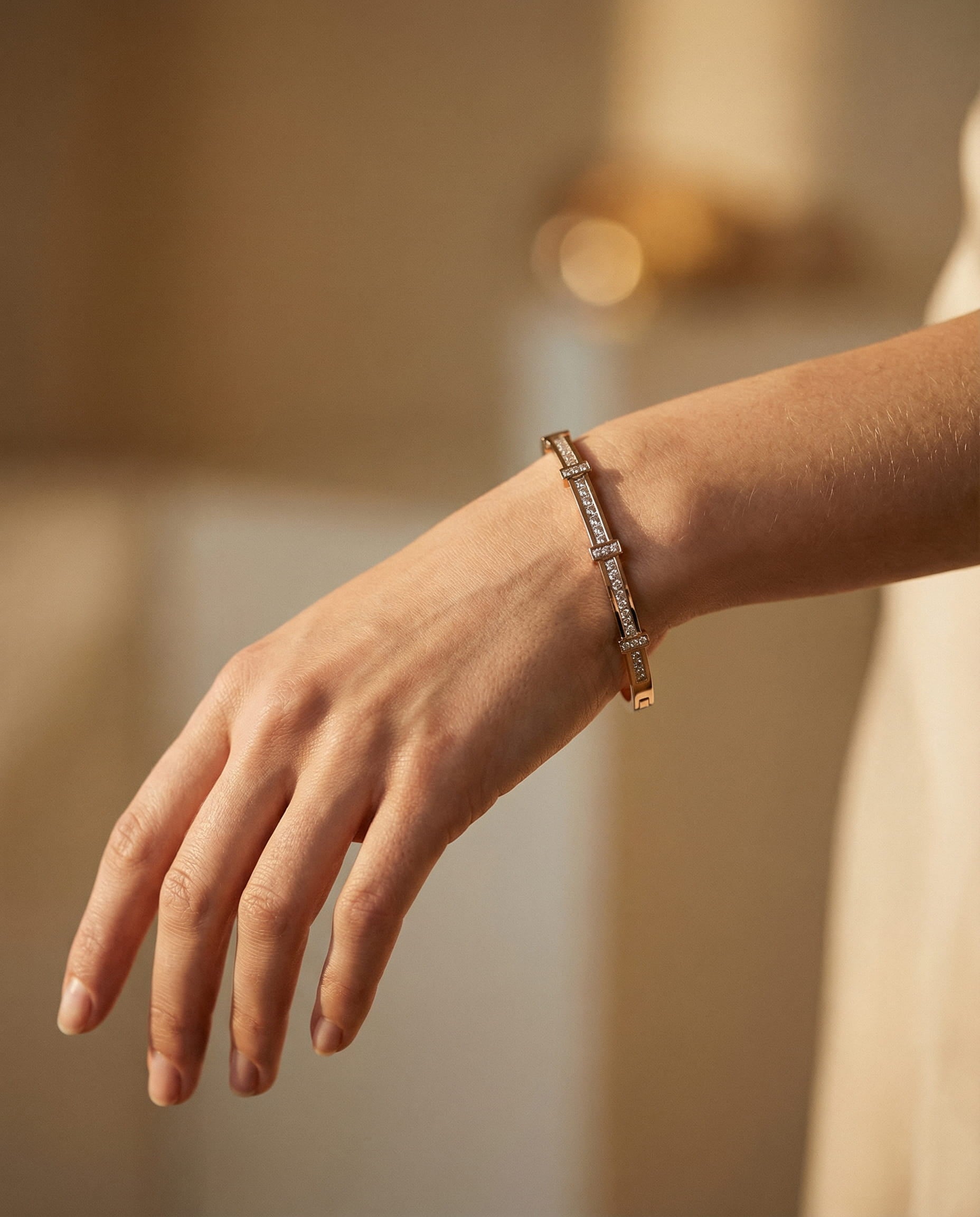 Simple Two-Layer Geometric Open Zircon Bracelet