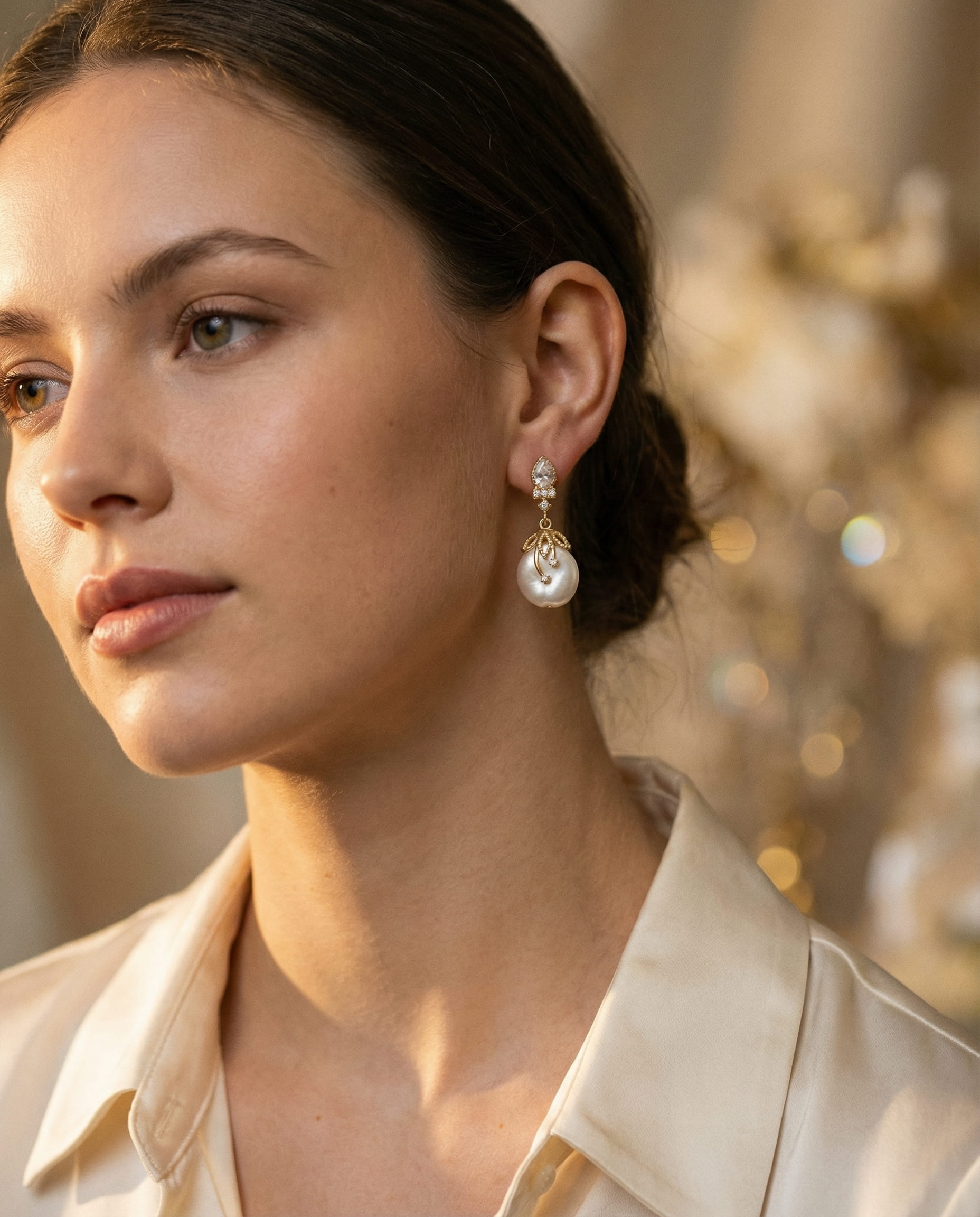 Luxurious Gold Pearl Earrings