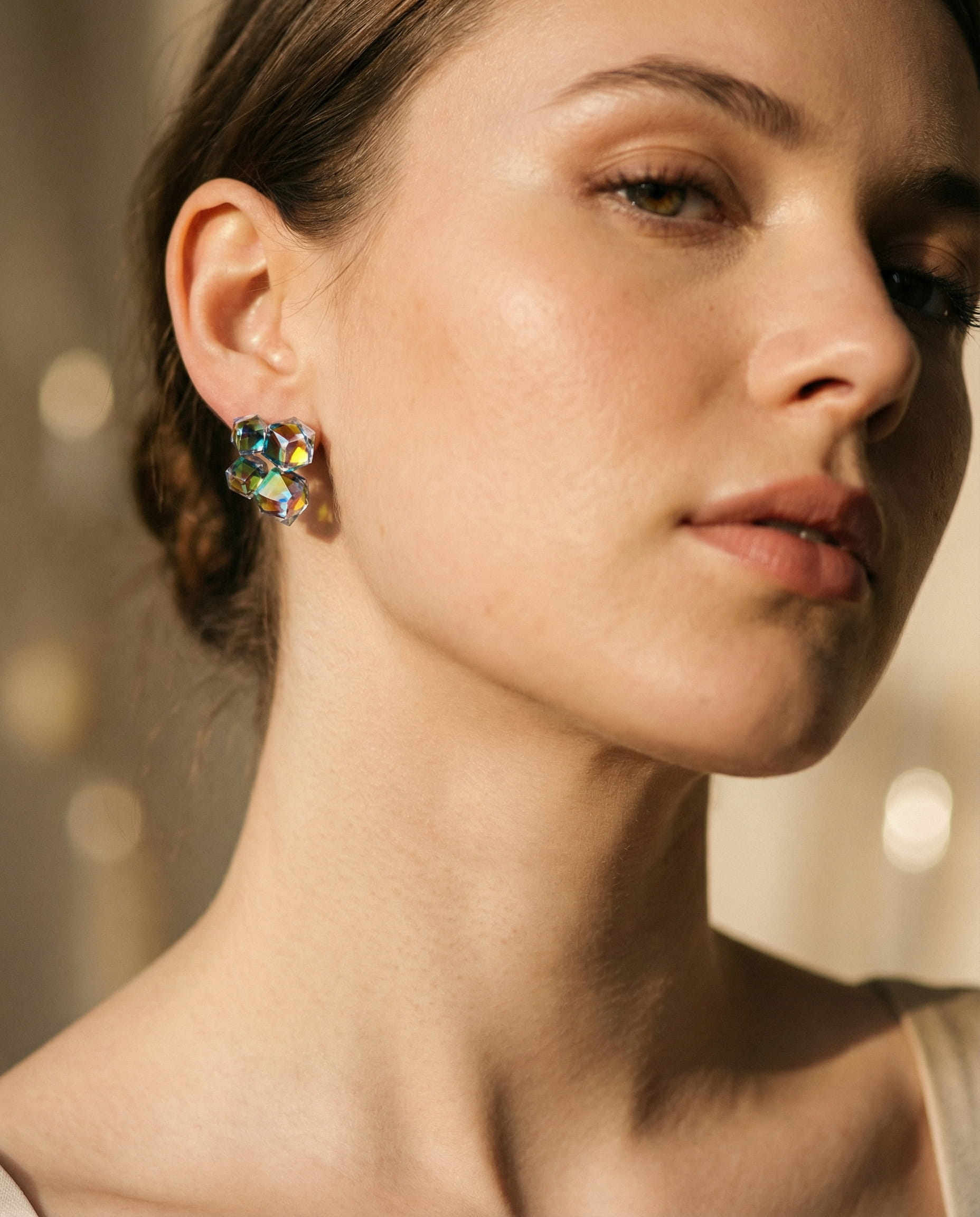 Elegant Gold Multicoloured Cubic Zirconia Earrings