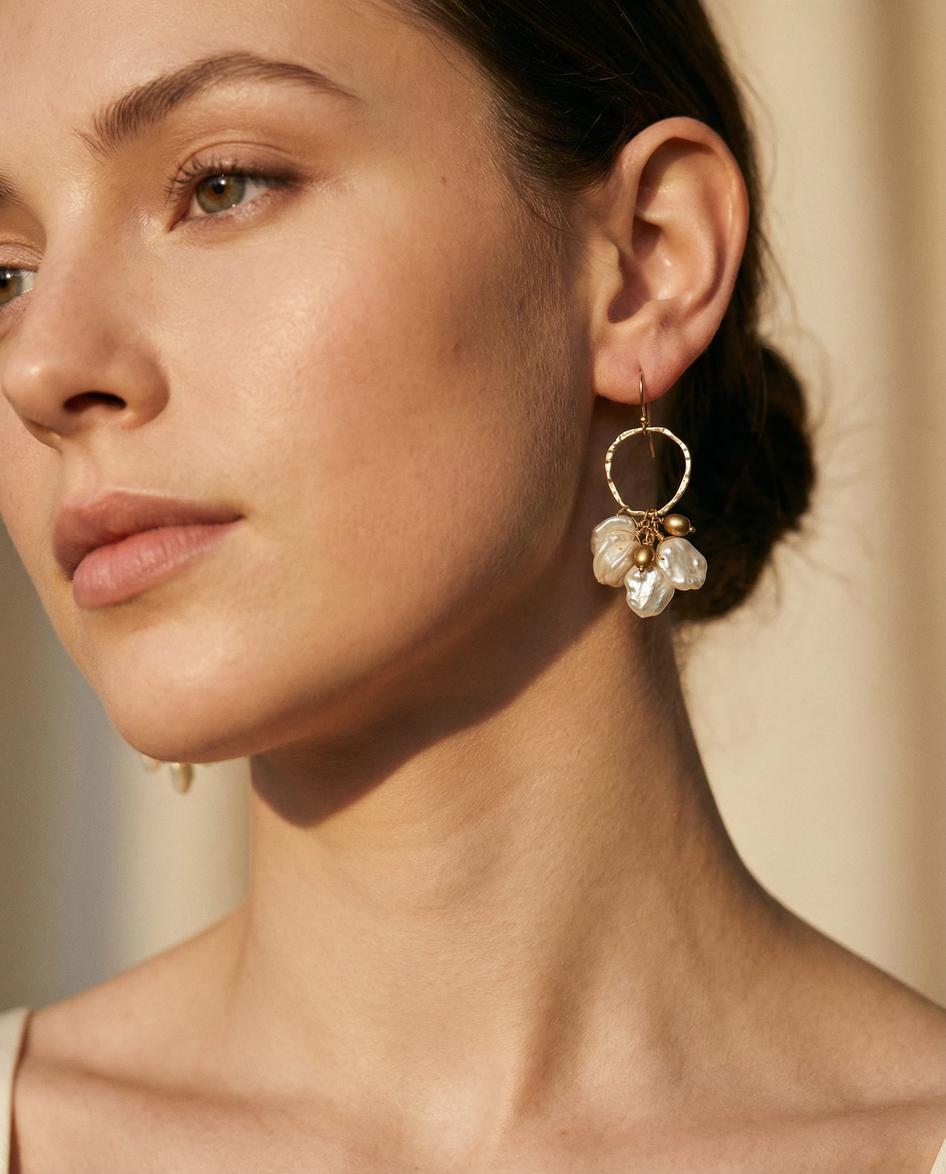 Vintage Gold Pearl and Flower Drop Earrings