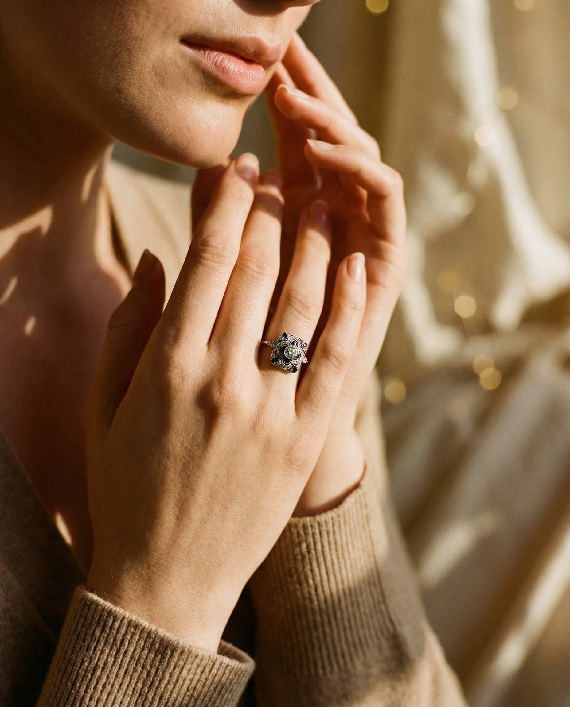 Vintage Silver Blue Cubic Zirconia Ring