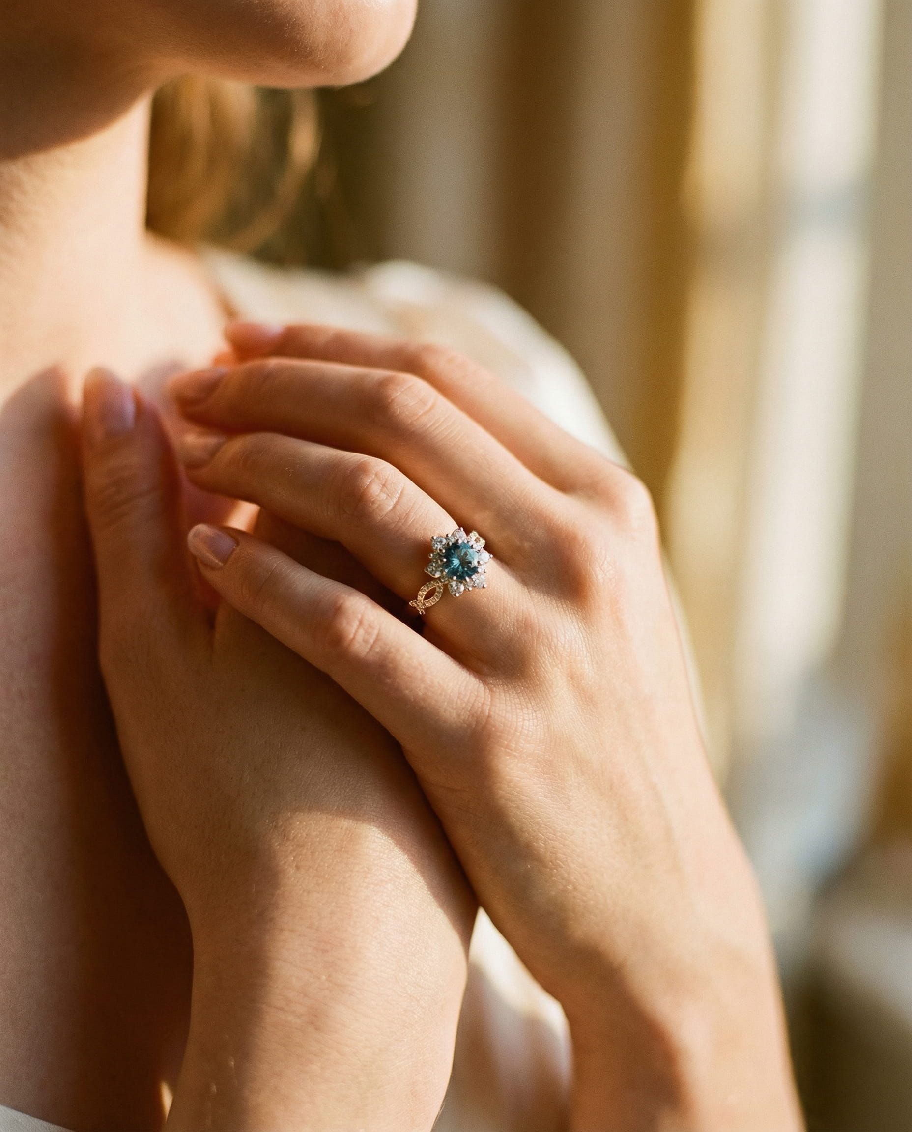 Turquoise Crystal Flower Ring