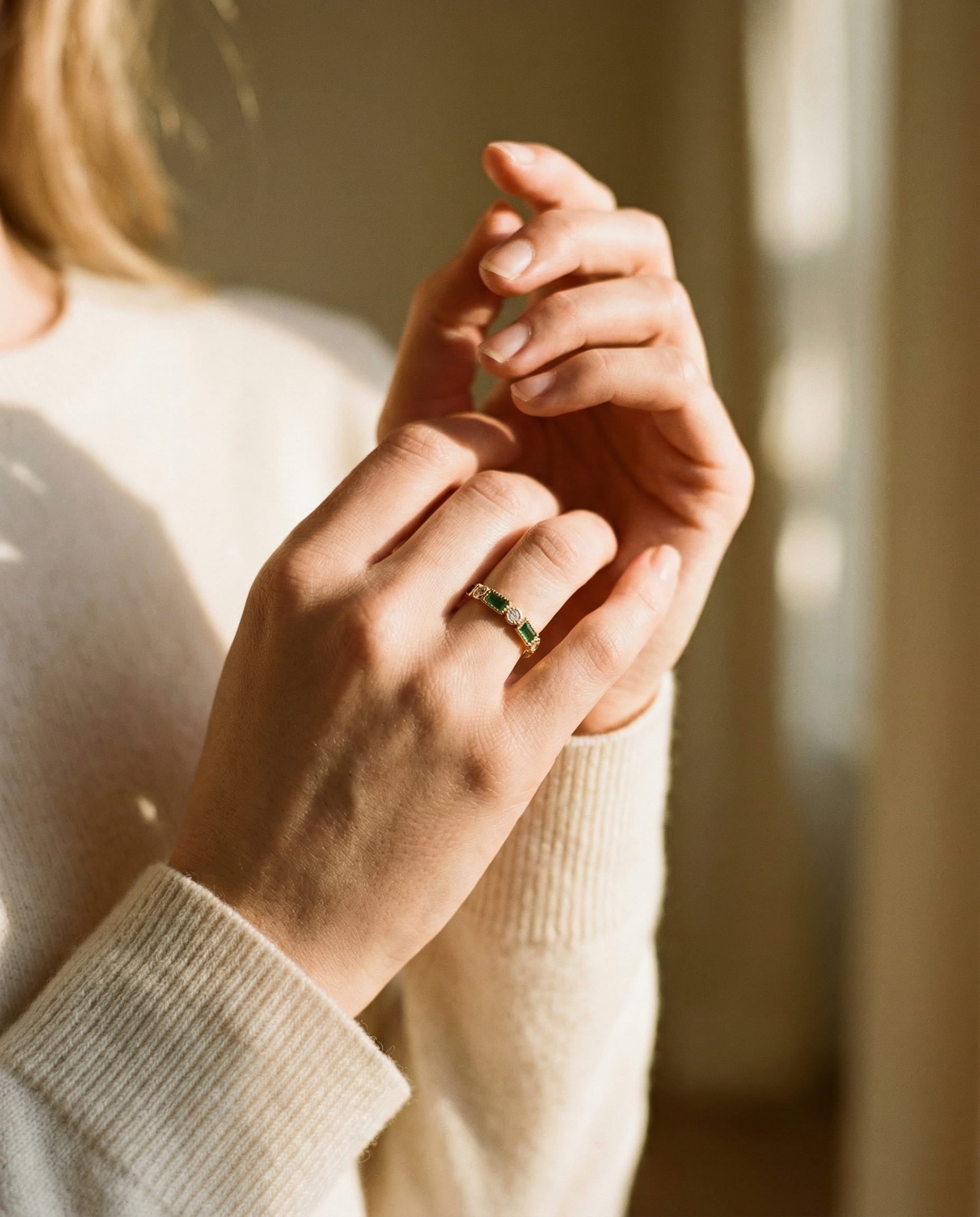 Green Cubic Zirconia Inlay Gold Ring