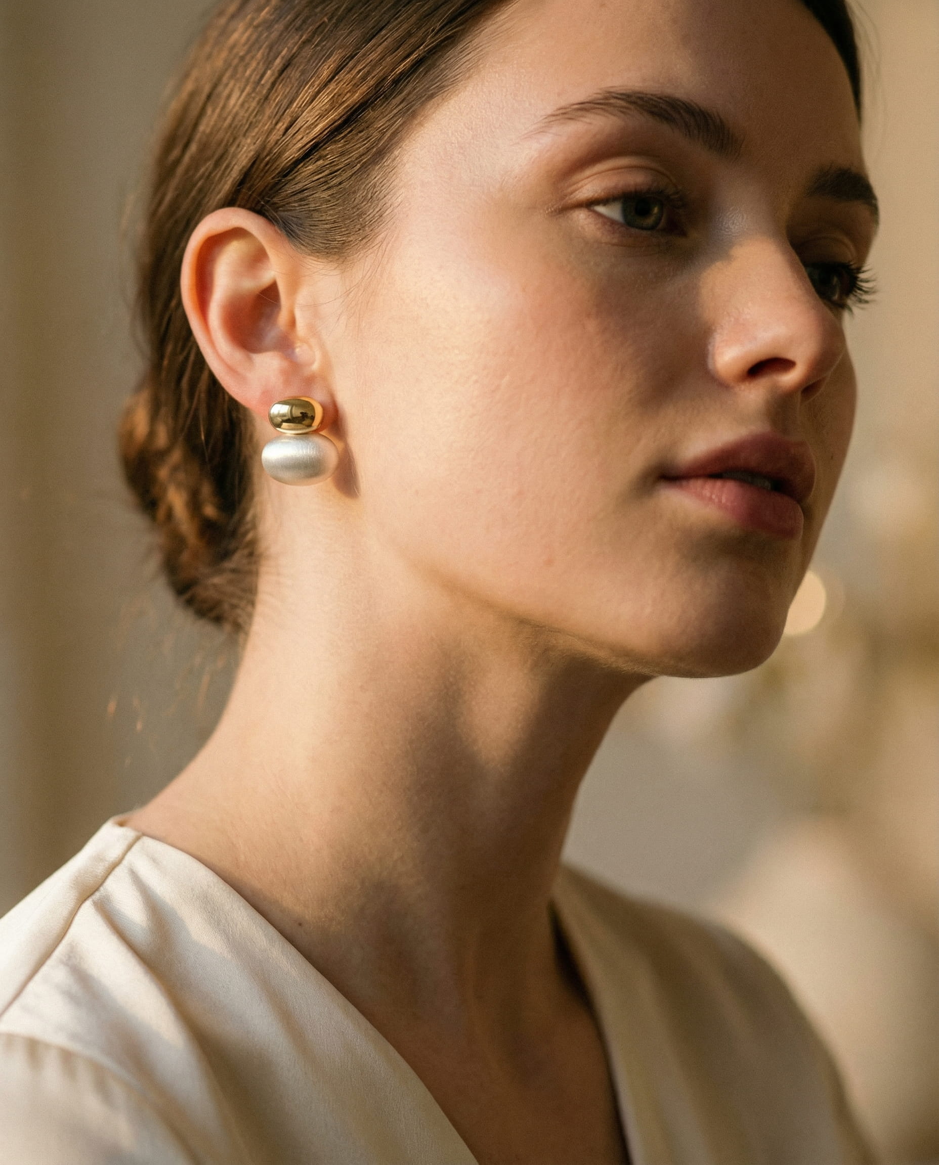 Gold Oval Pearl Earrings