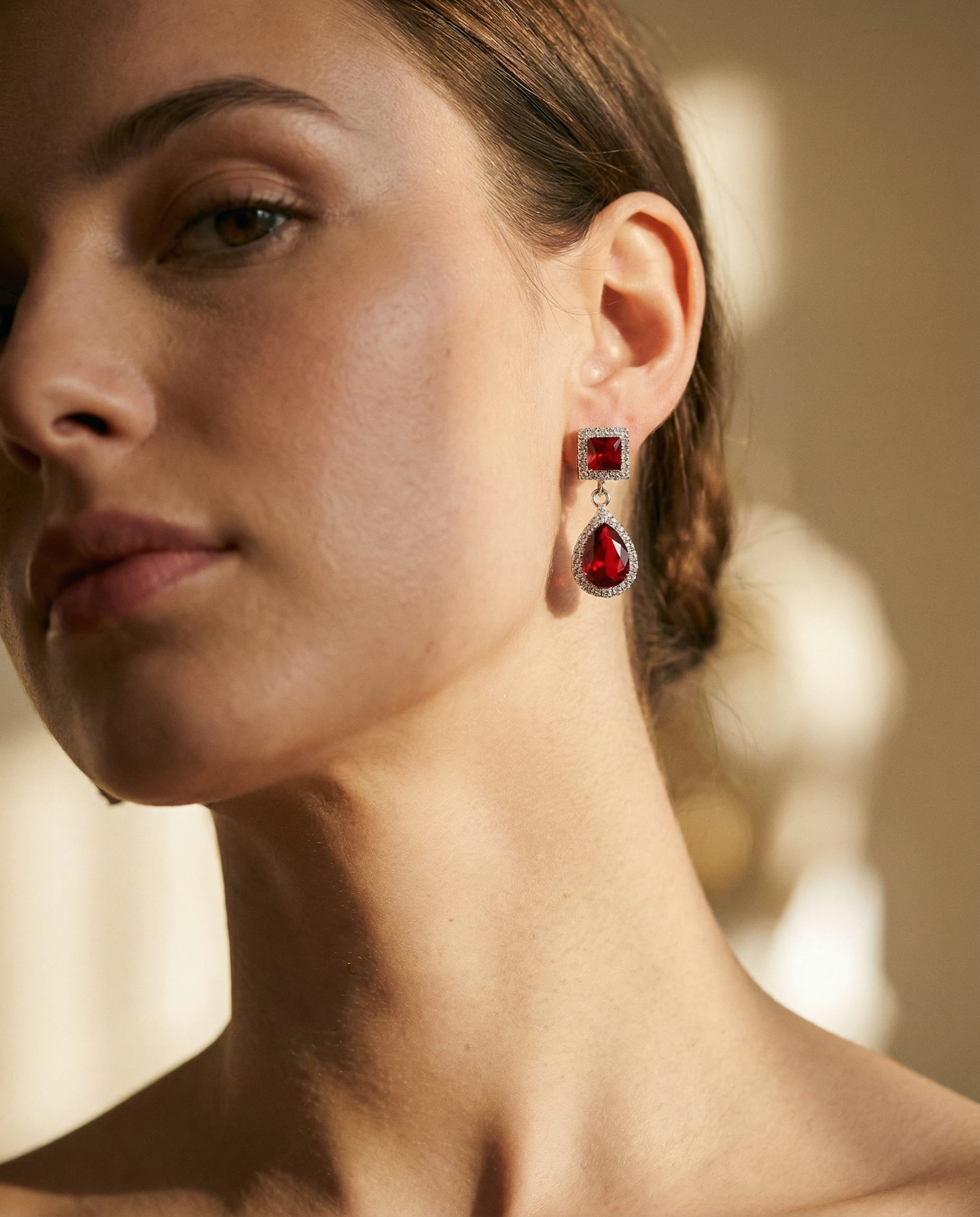 Red Drop Set – Choker and Drop Earrings