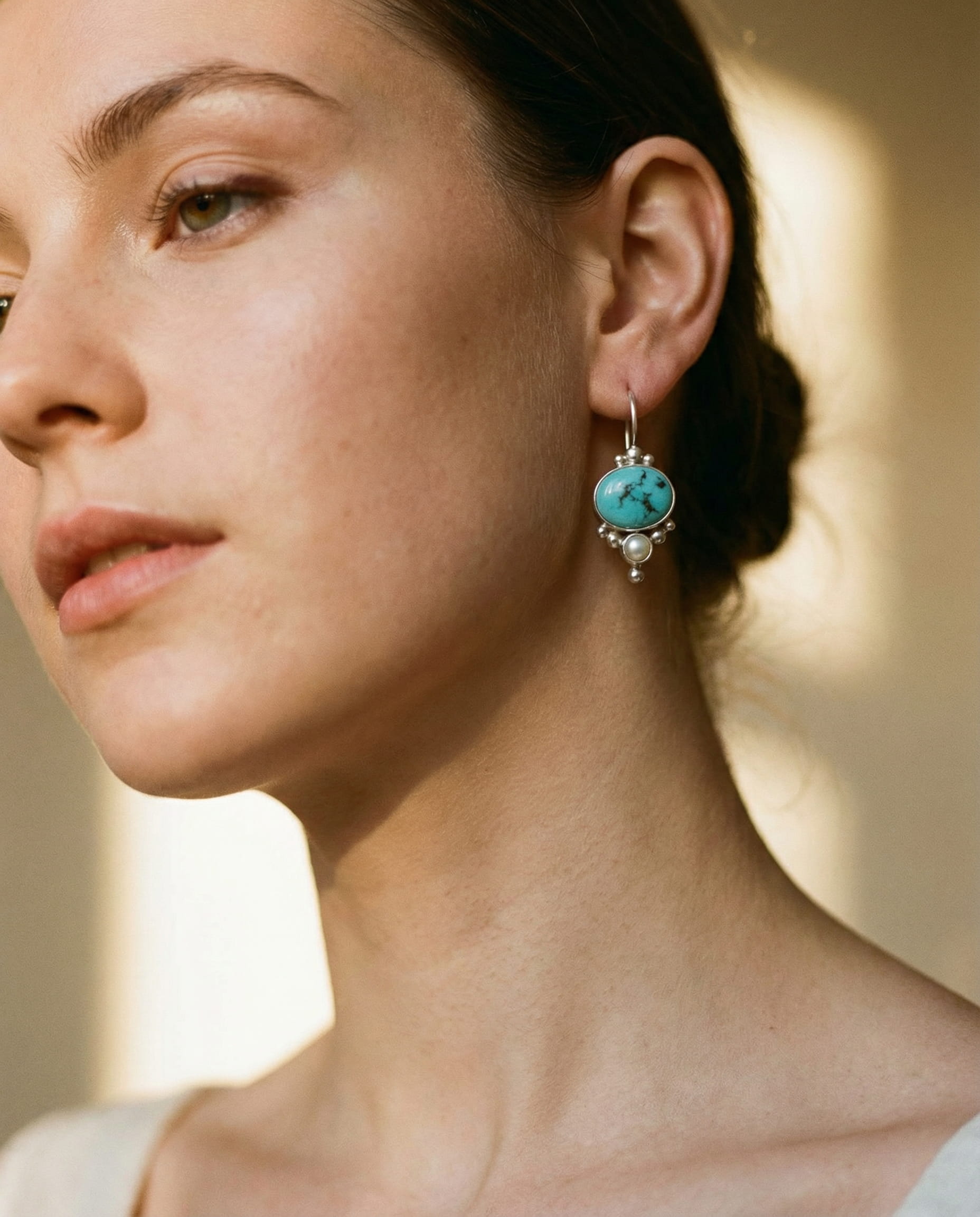Vintage Blue Stone and Pearl Earrings