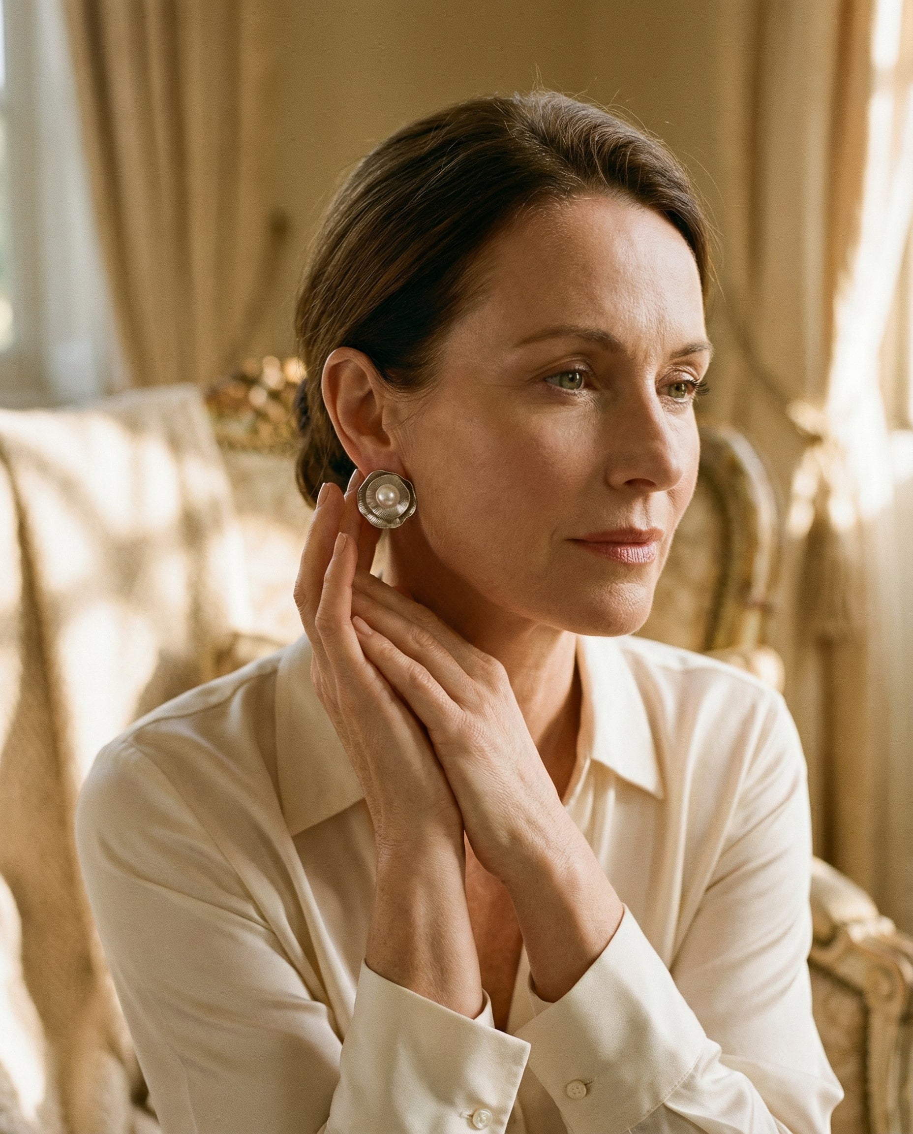 Vintage Silver Pearl and Petal Earrings