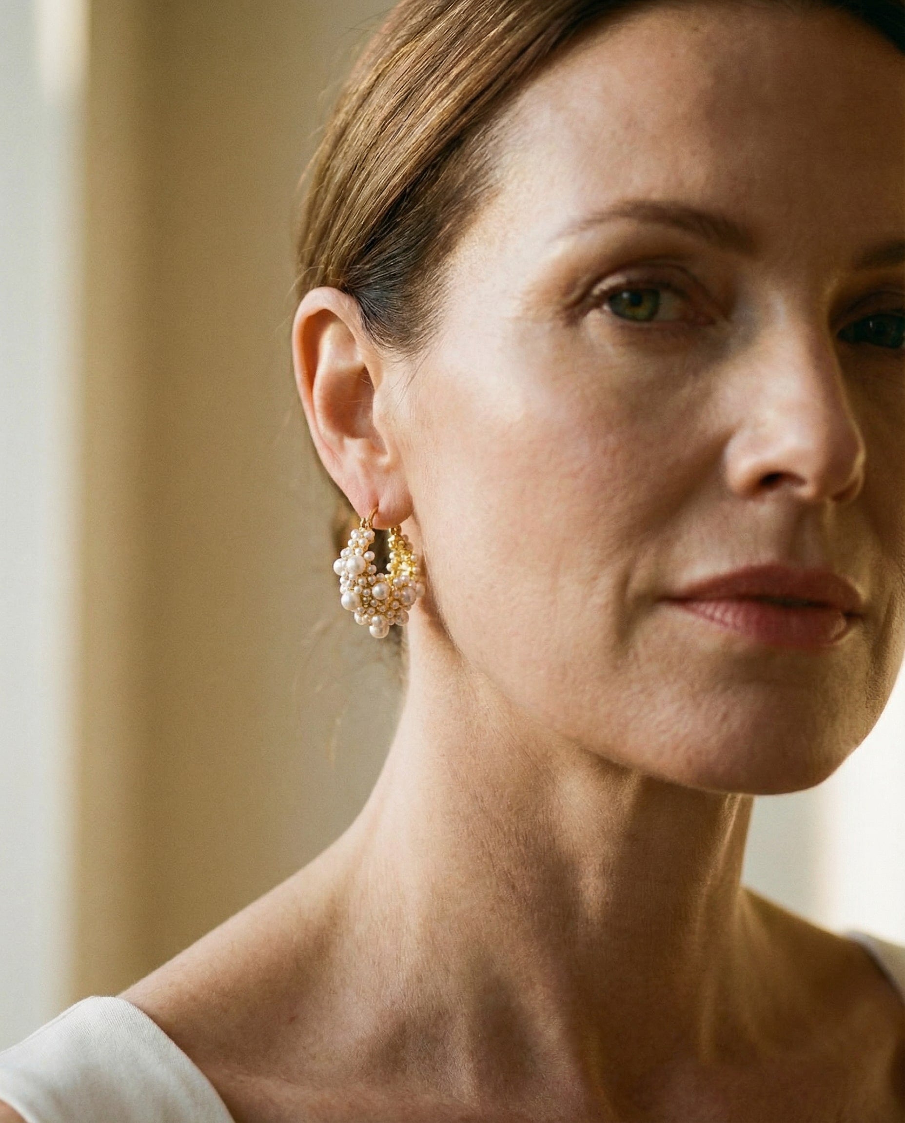 Vintage Gold Pearl Hoop Earrings