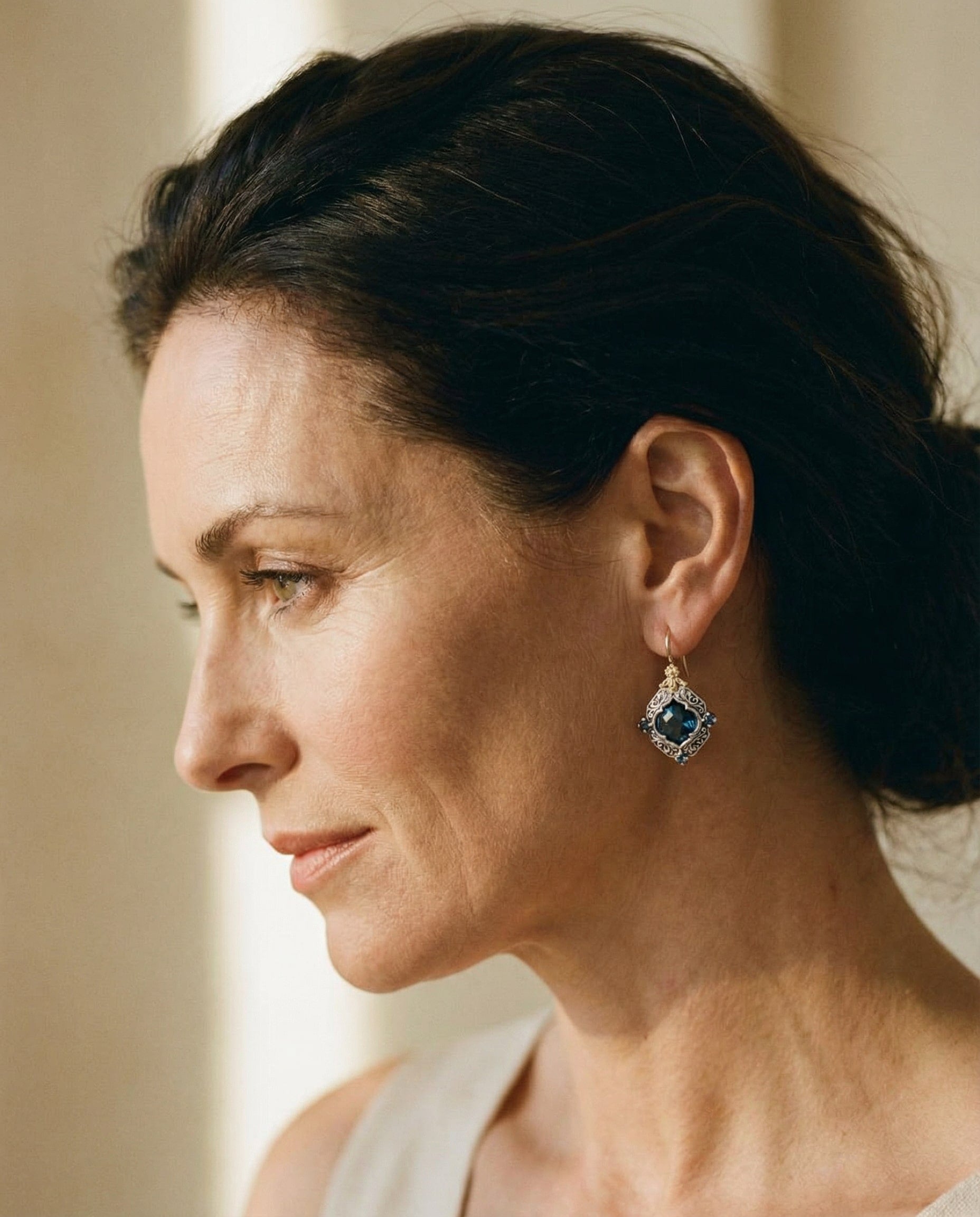 Gold and Silver Blue Crystal Earrings