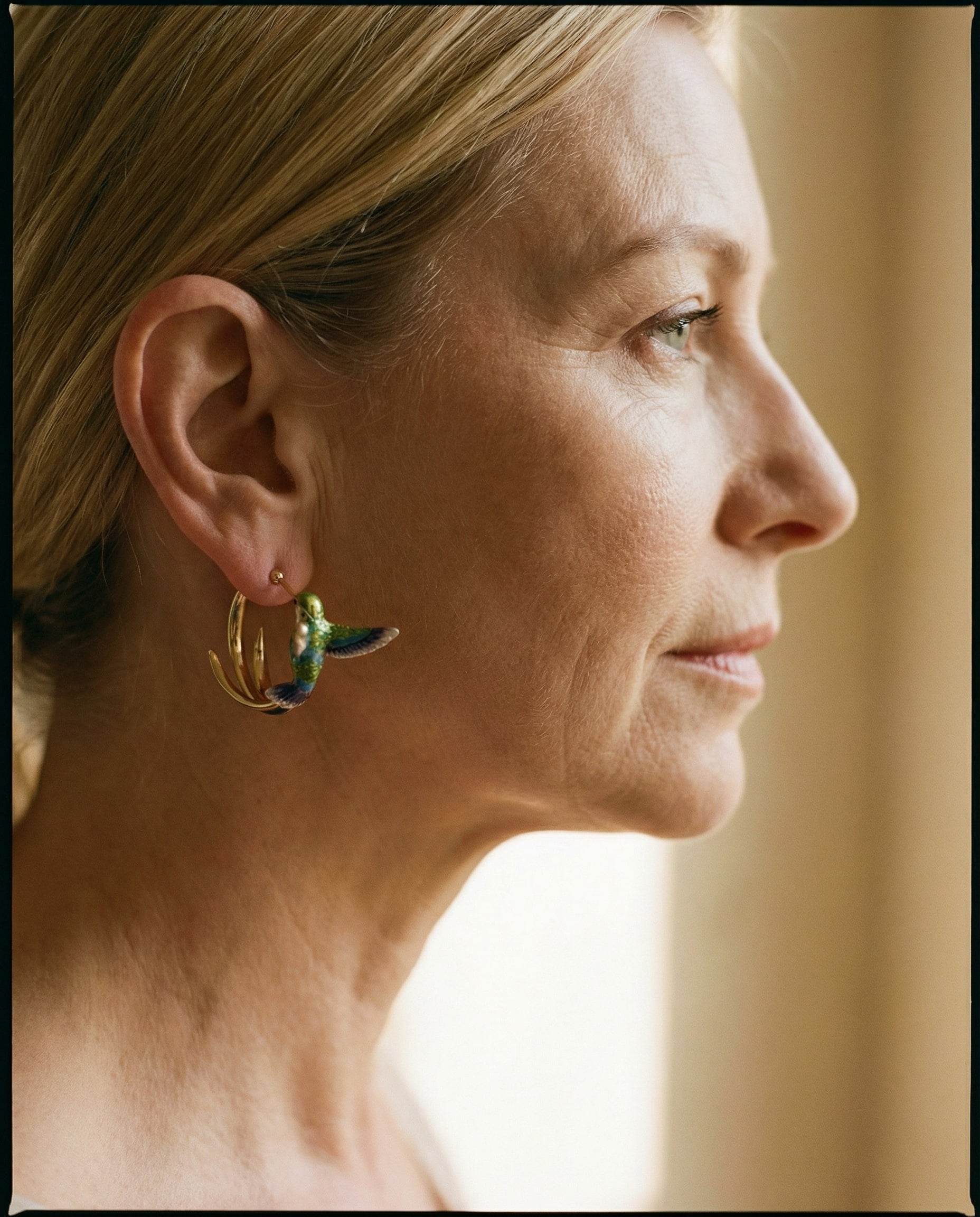 Vintage Enamel Hummingbird Hoop Earrings