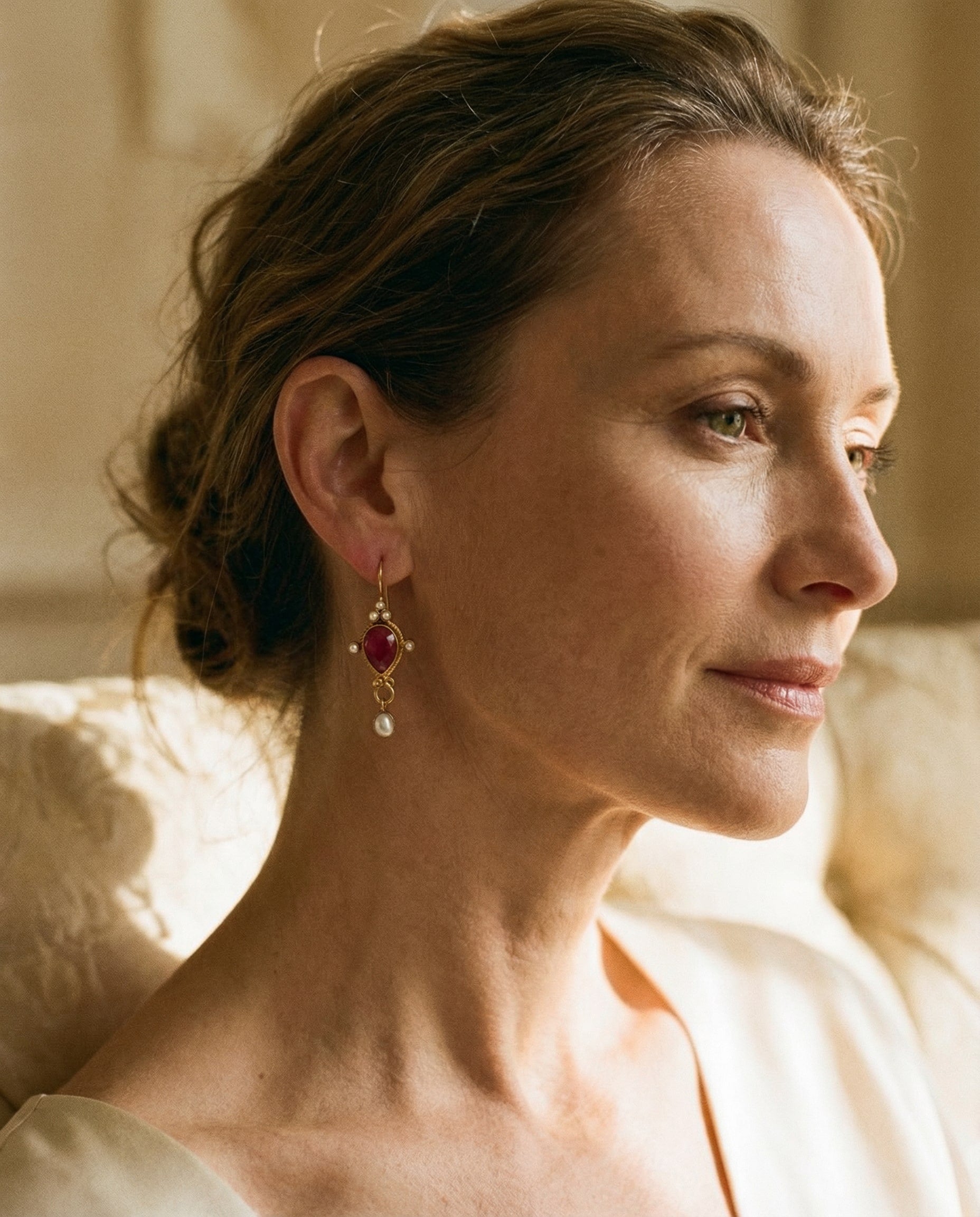 Vintage Ruby and Pearl Earrings