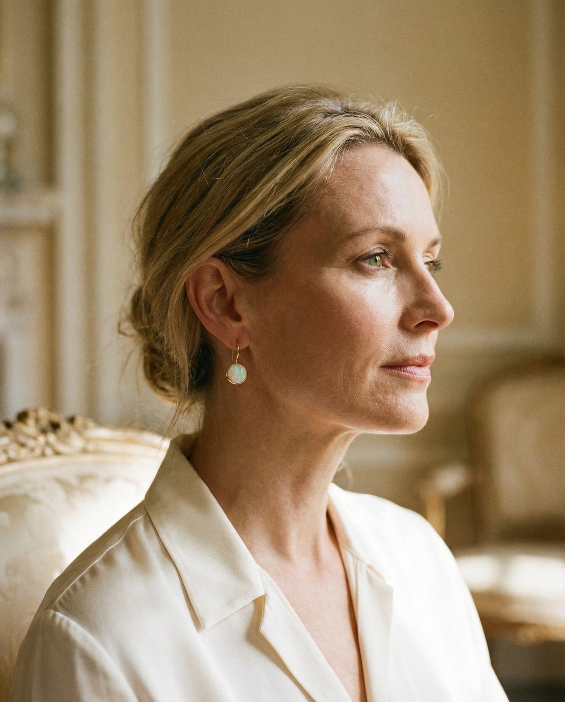 Vintage Gold Opal Stone Earrings