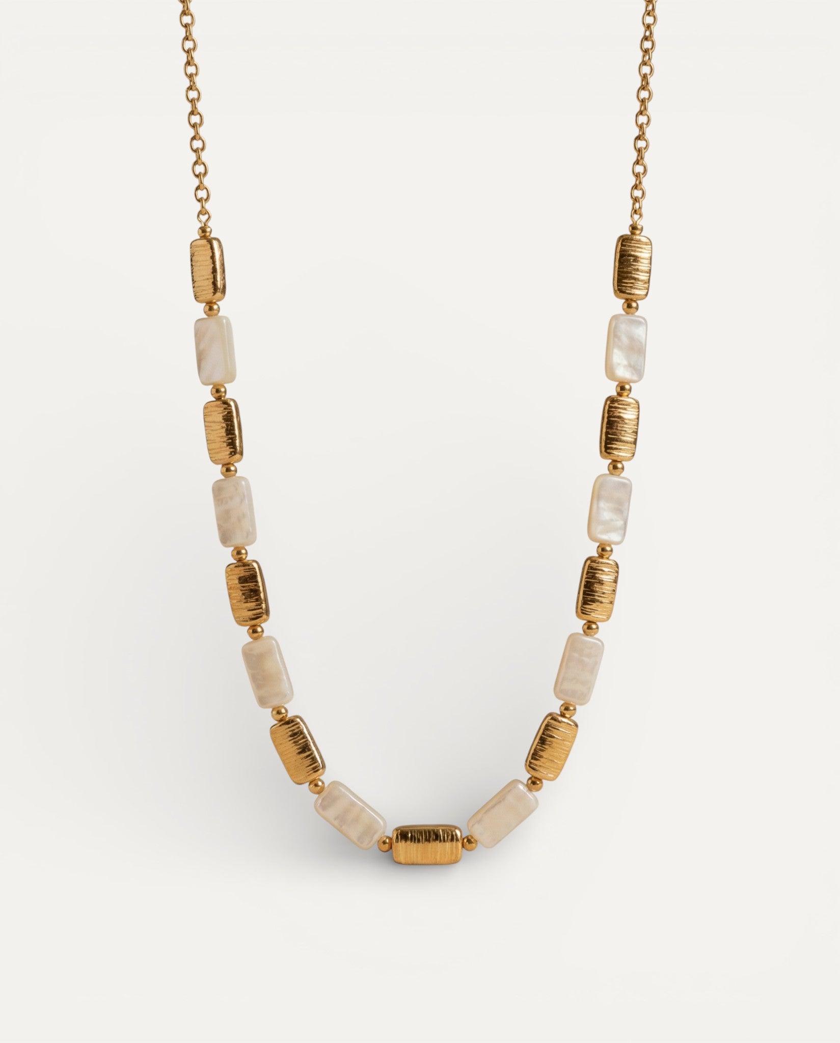 Vintage Gold and White Rectangular Pearl Necklace