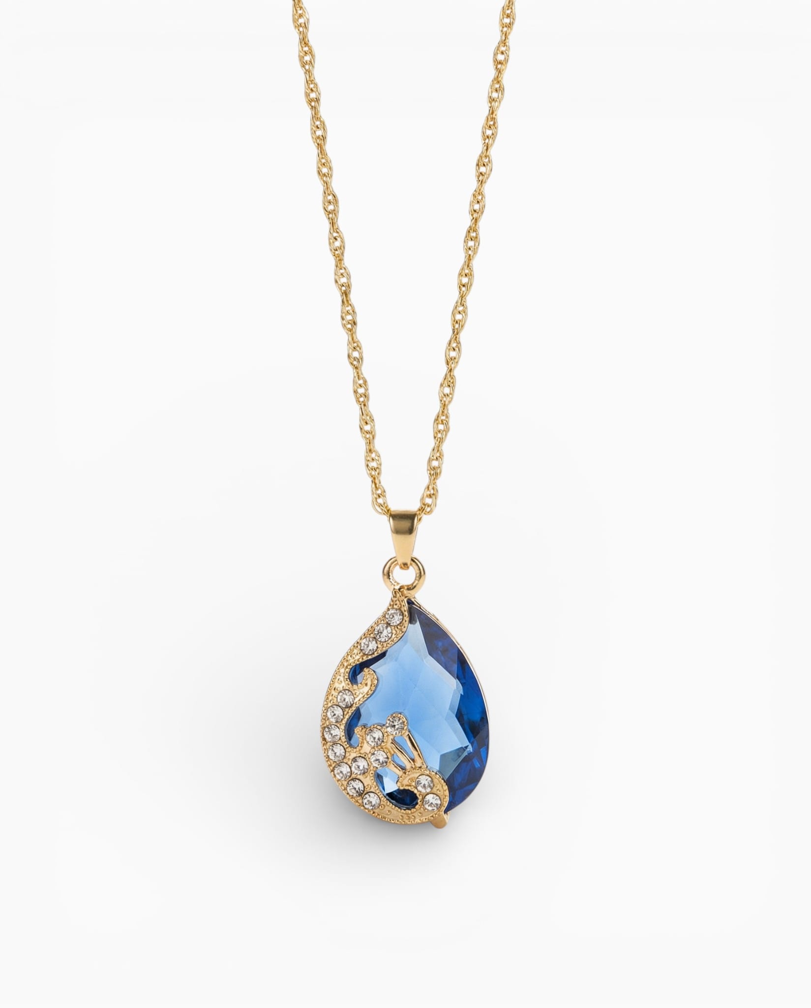 Blue Crystal with Gold Necklace and Earrings Set