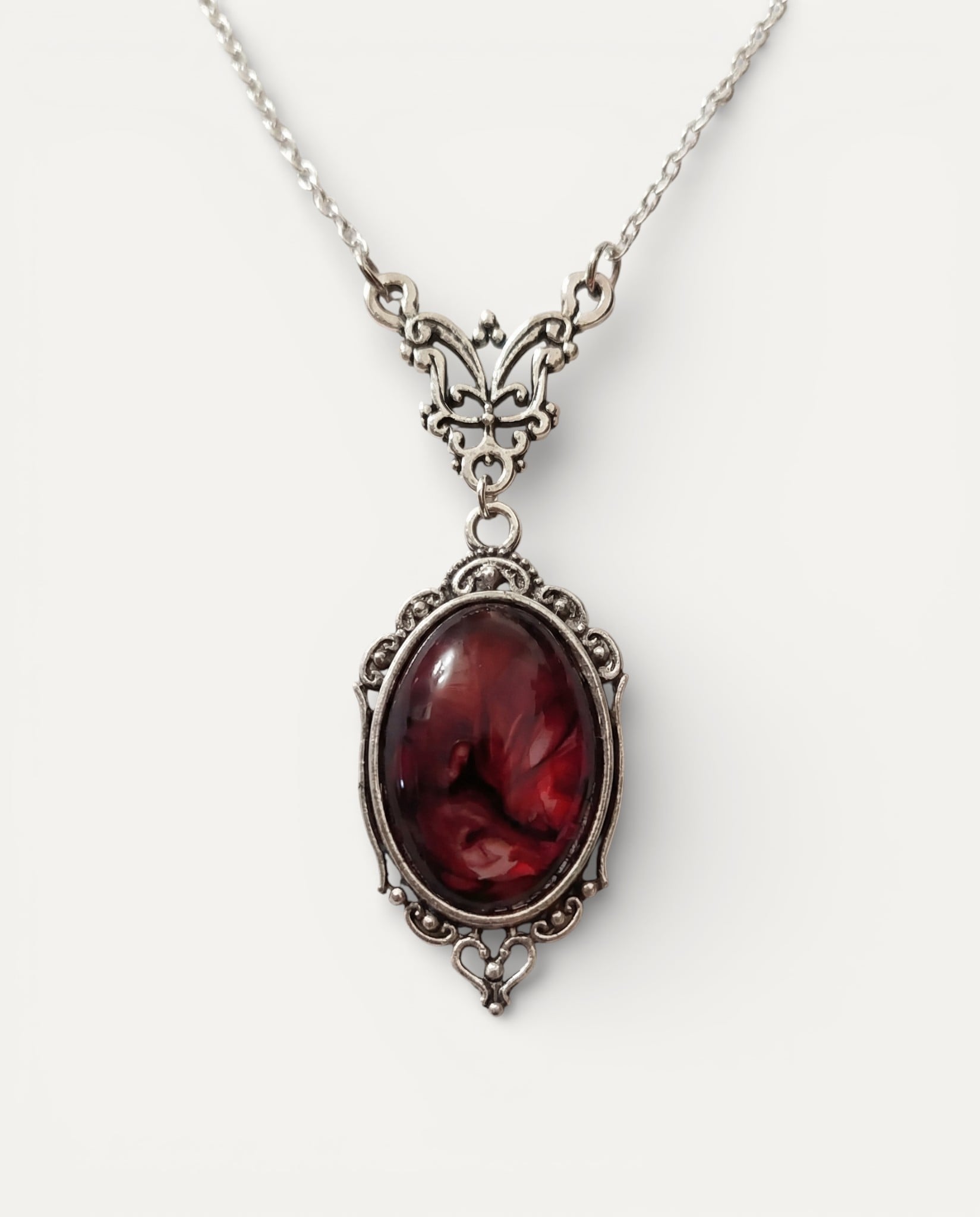 Vintage Silver and Red Quartz Pendant Necklace