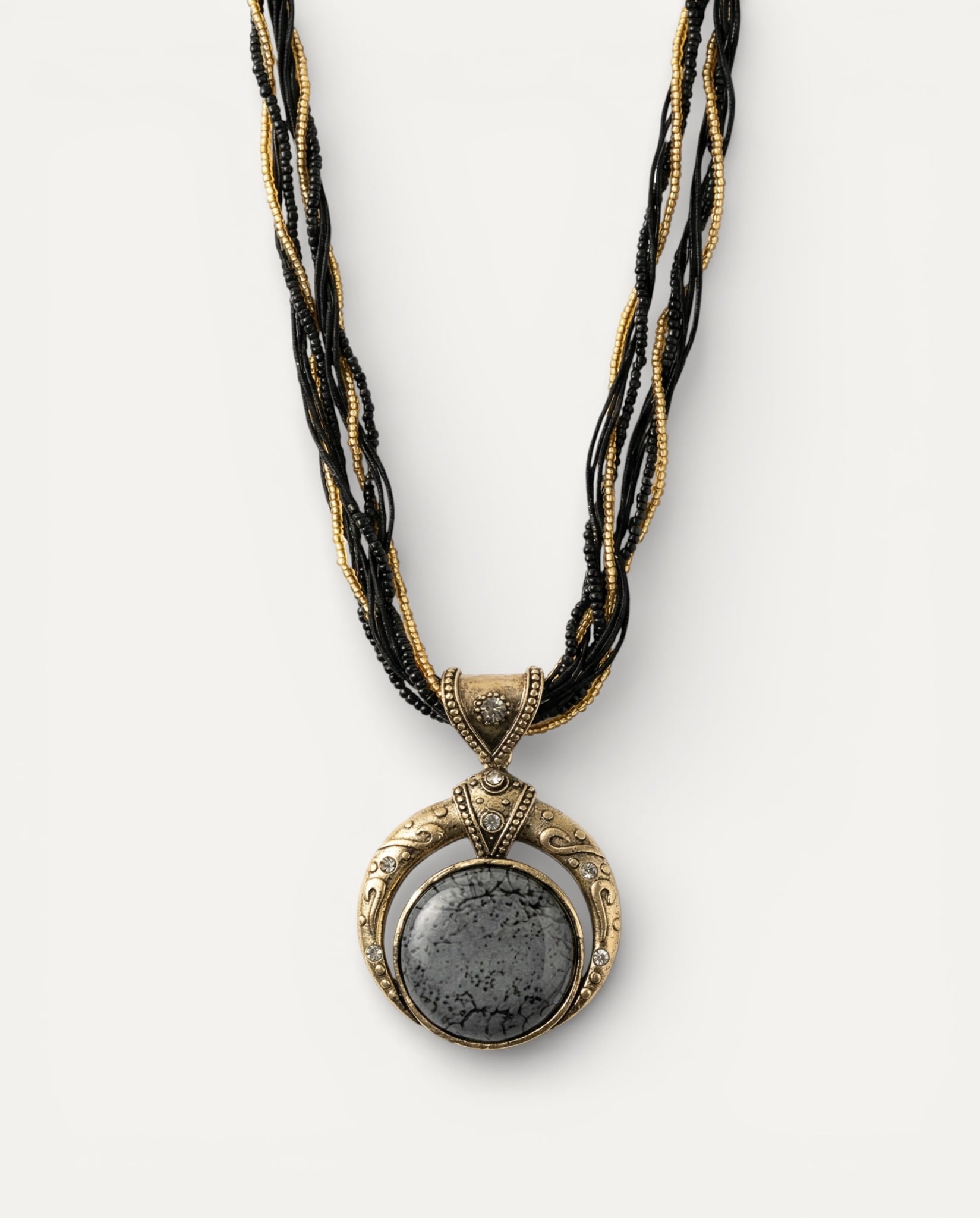 Vintage Ethnic Green Crystal Pendant Necklace