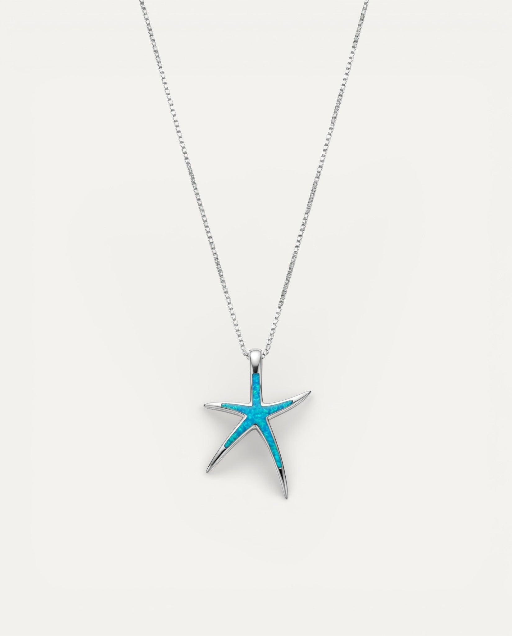 Blue Opal and Silver Starfish Necklace