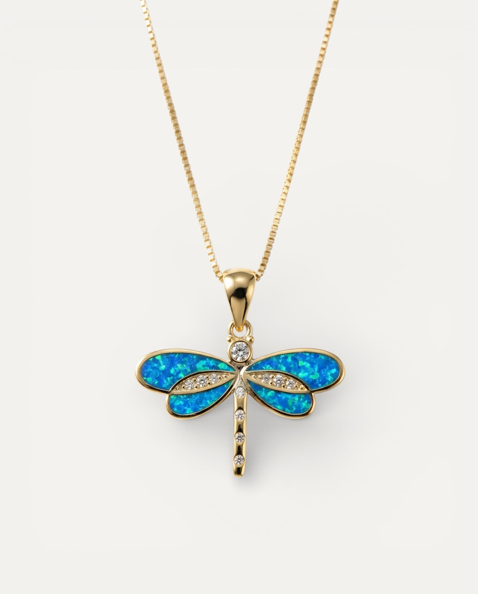 Dragonfly Necklace in Gold with Opal