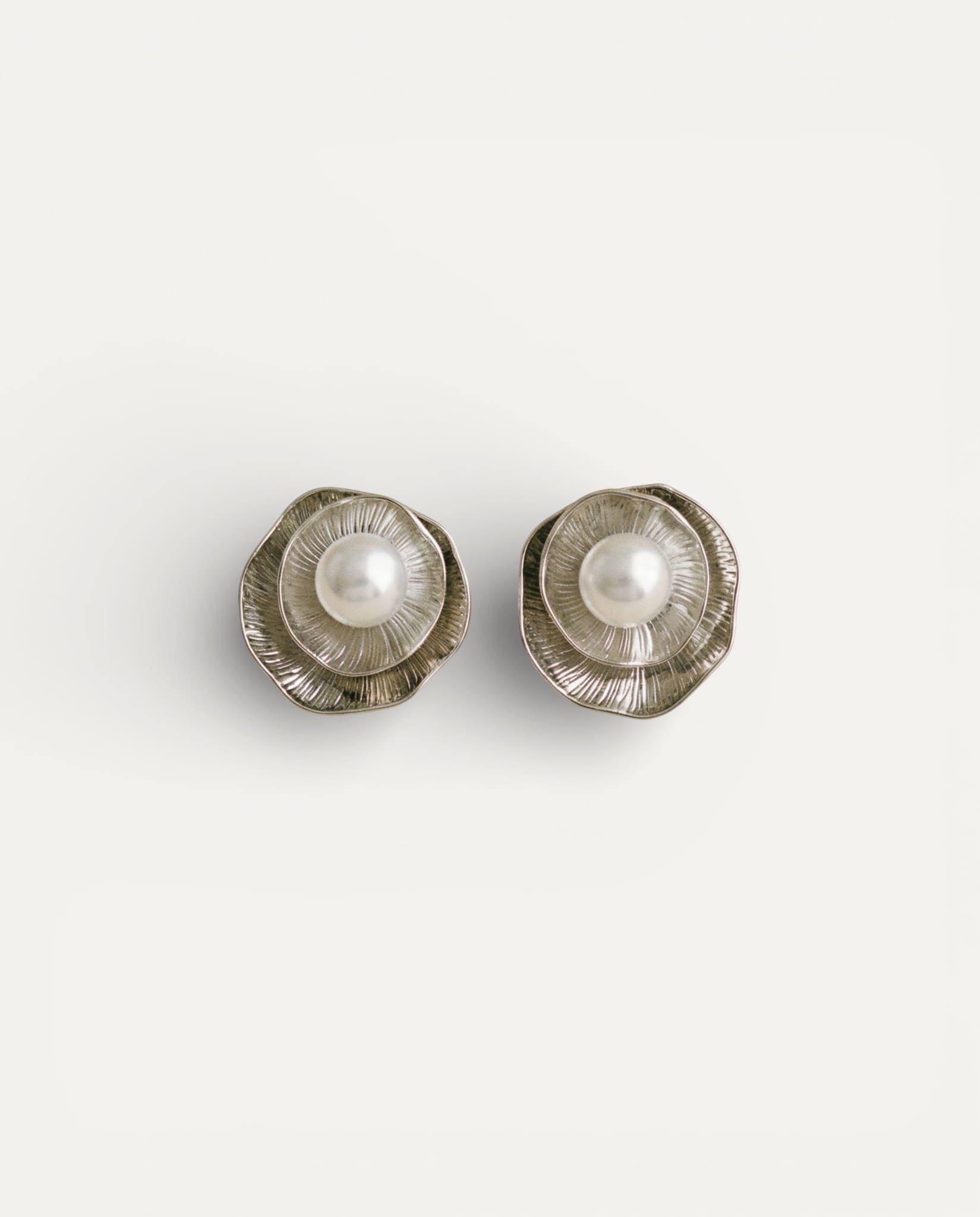 Vintage Silver Pearl and Petal Earrings