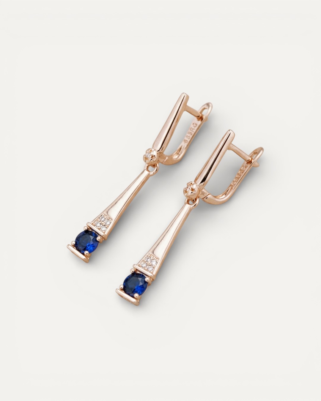 Gold Blue Crystal Drop Earrings