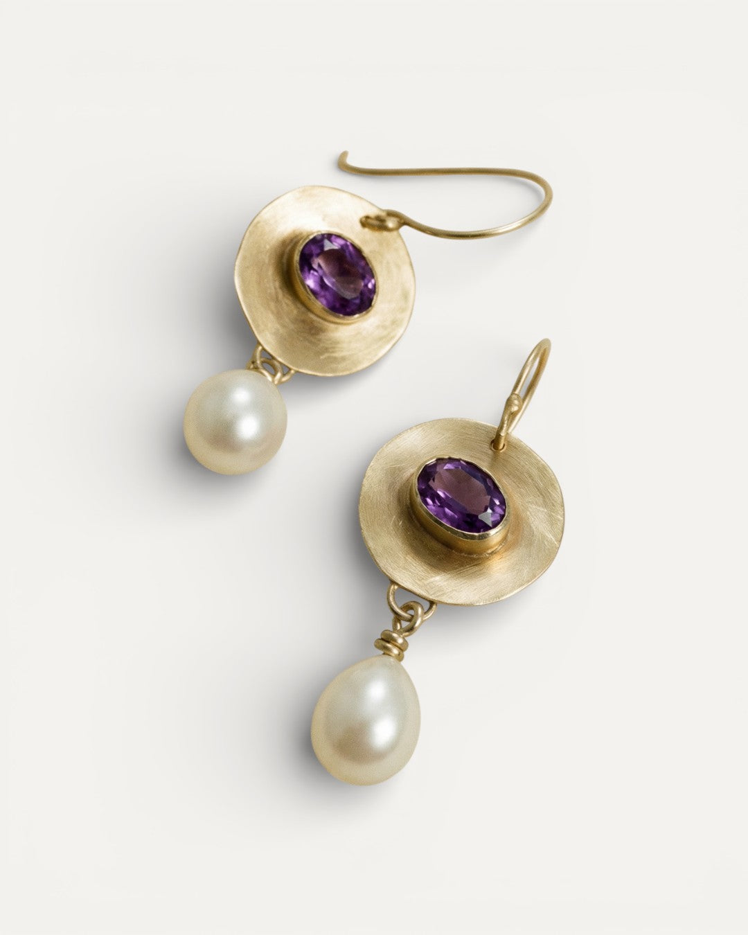 Gold Purple Detail and Pearl Earrings