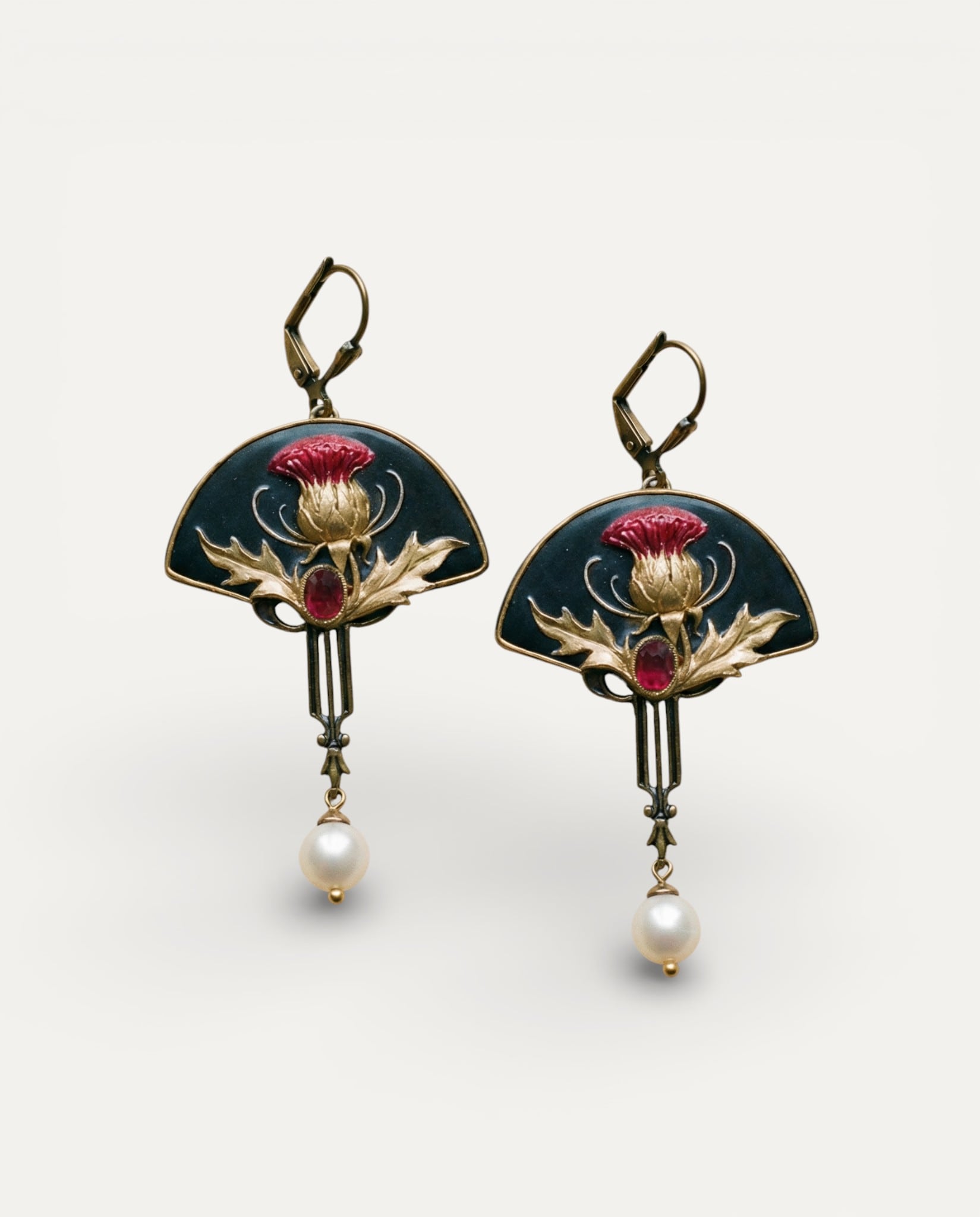 Boho Red Crystal and Pearl Earrings