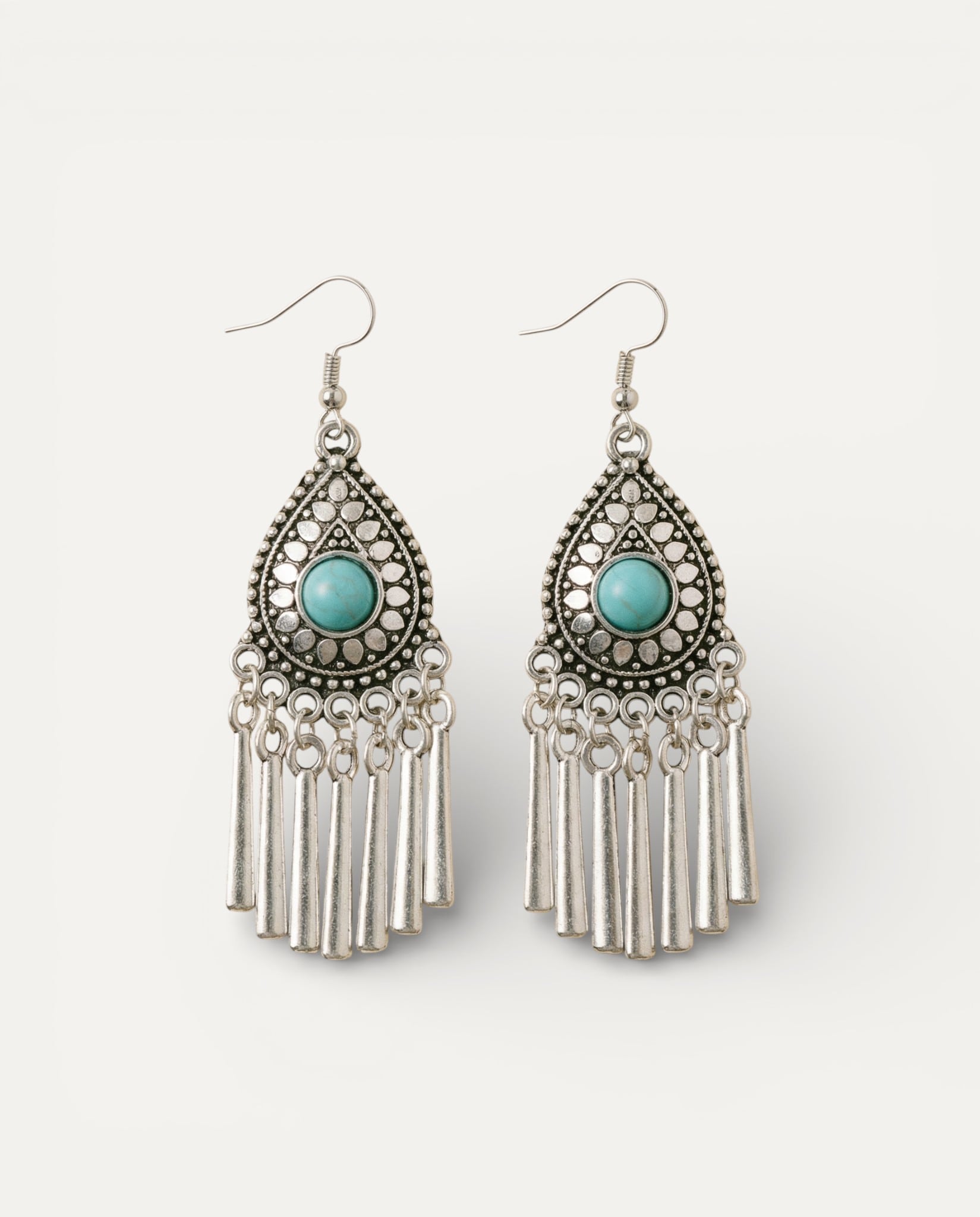 Vintage Silver Turquoise Stone Drop Earrings