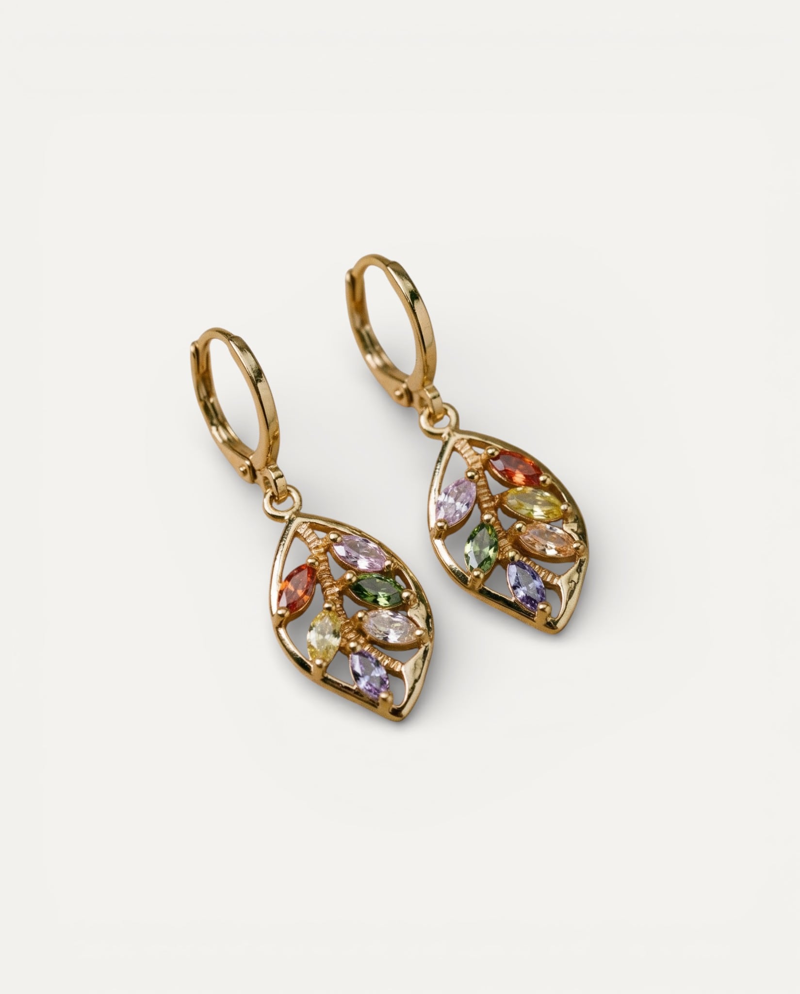 Multicoloured Crystal Leaf Earrings