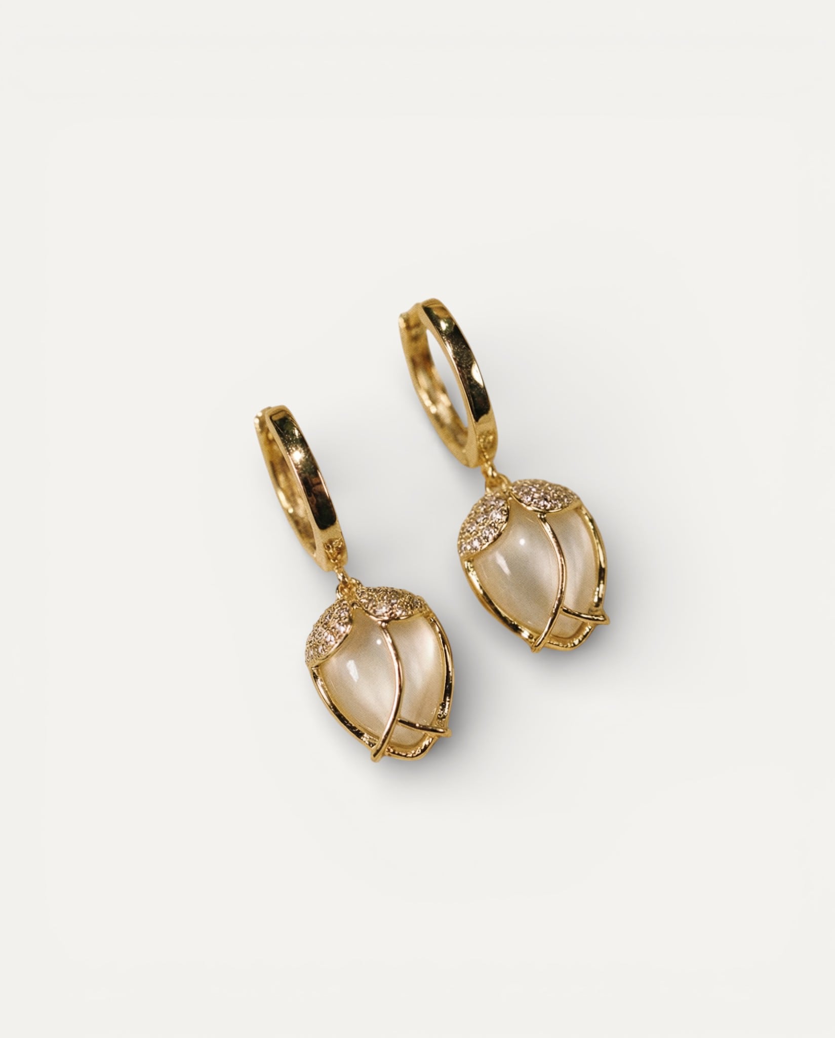 Vintage White Tulip Cubic Zirconia Earrings