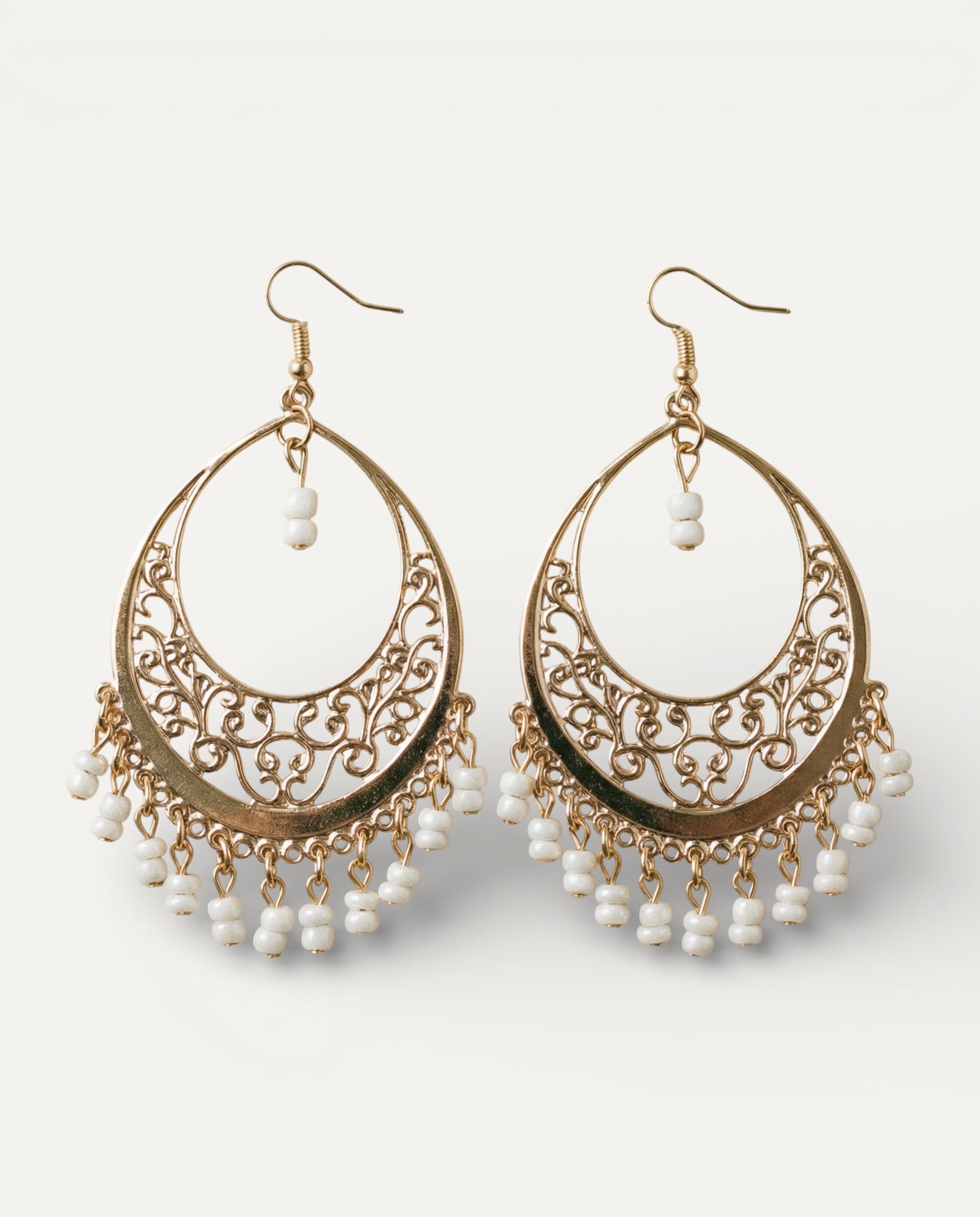 Timeless White Bead Mandala Earrings