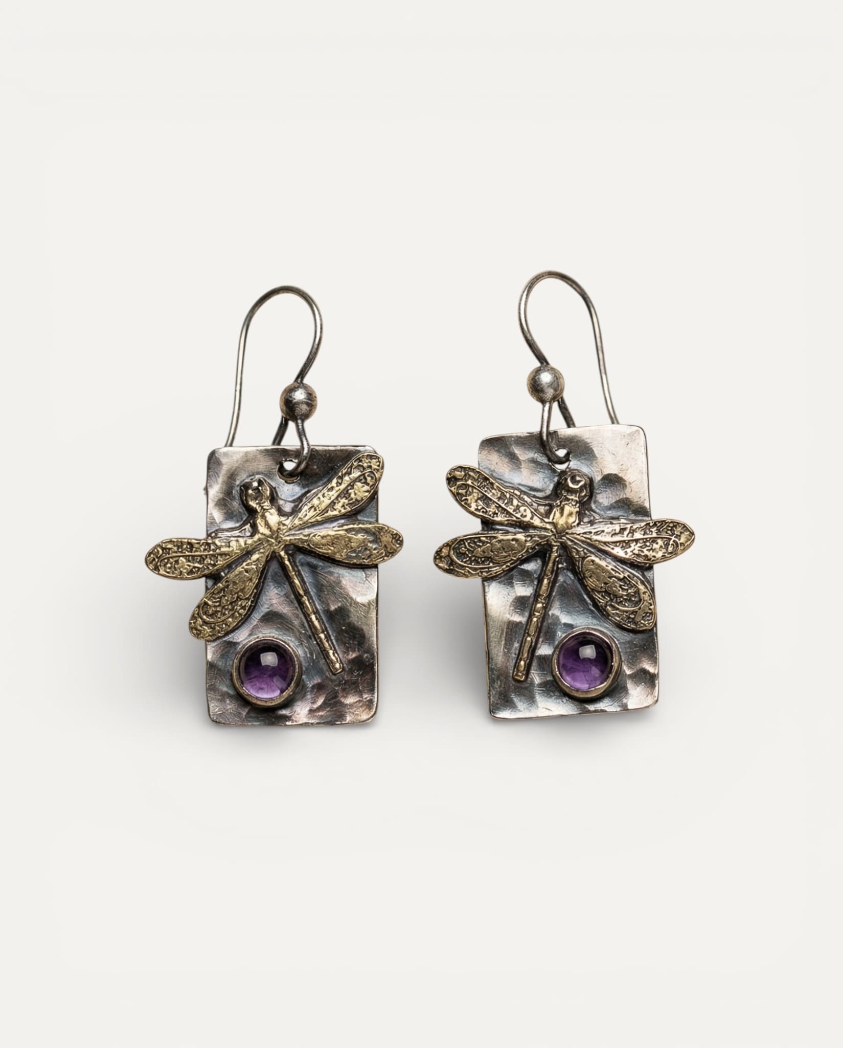 Vintage Purple Crystal Dragonfly Earrings