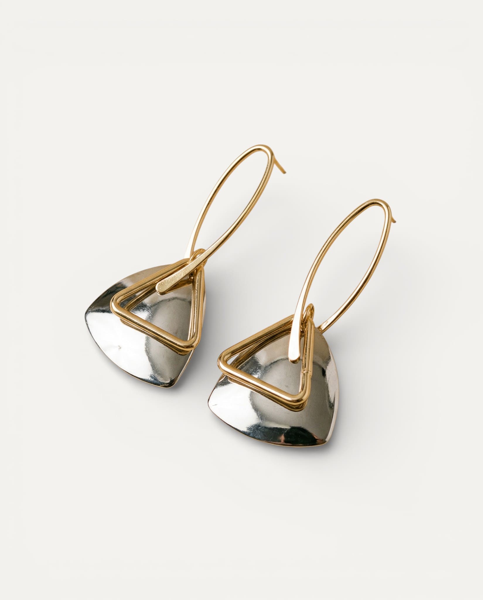 Retro Silver Triangular Pendant and Curved Hook Earrings