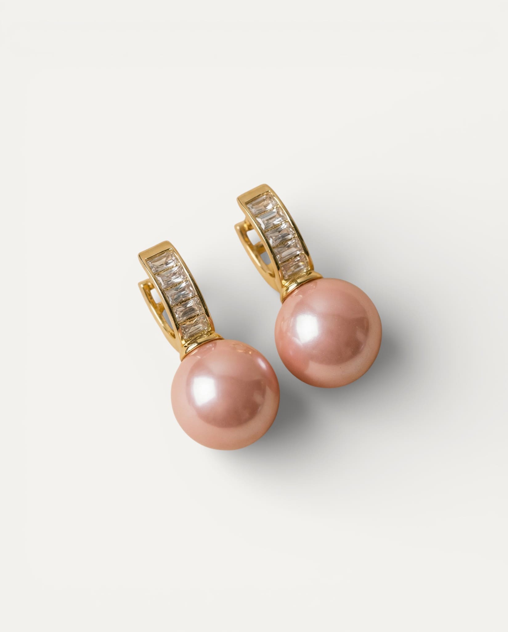Gold Pink Pearl Cubic Zirconia Earrings