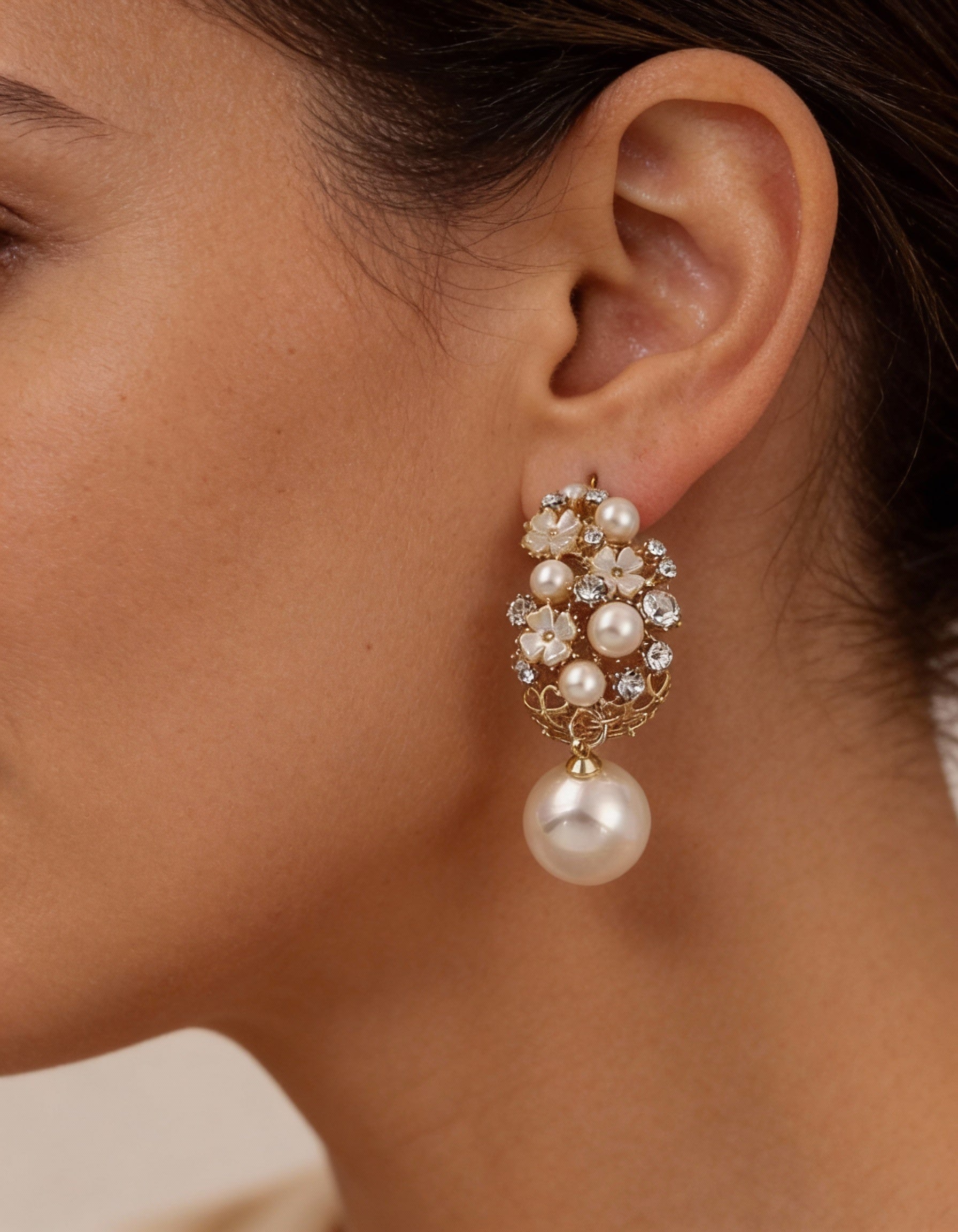 Elegant Pearl and Flower Earrings