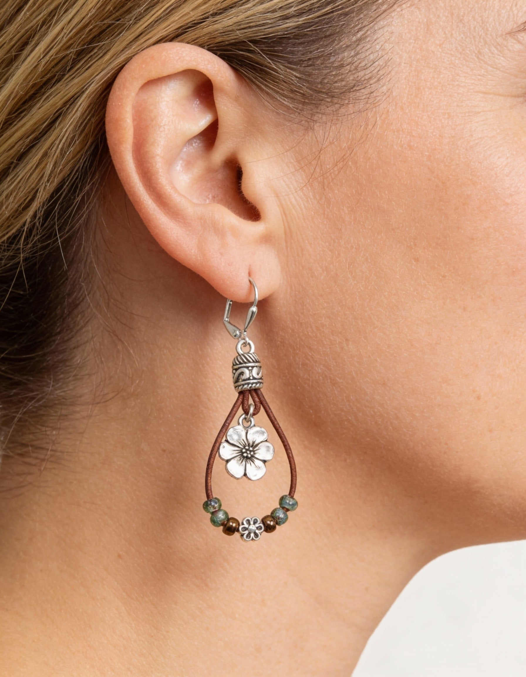 Vintage Floral Leather Earrings