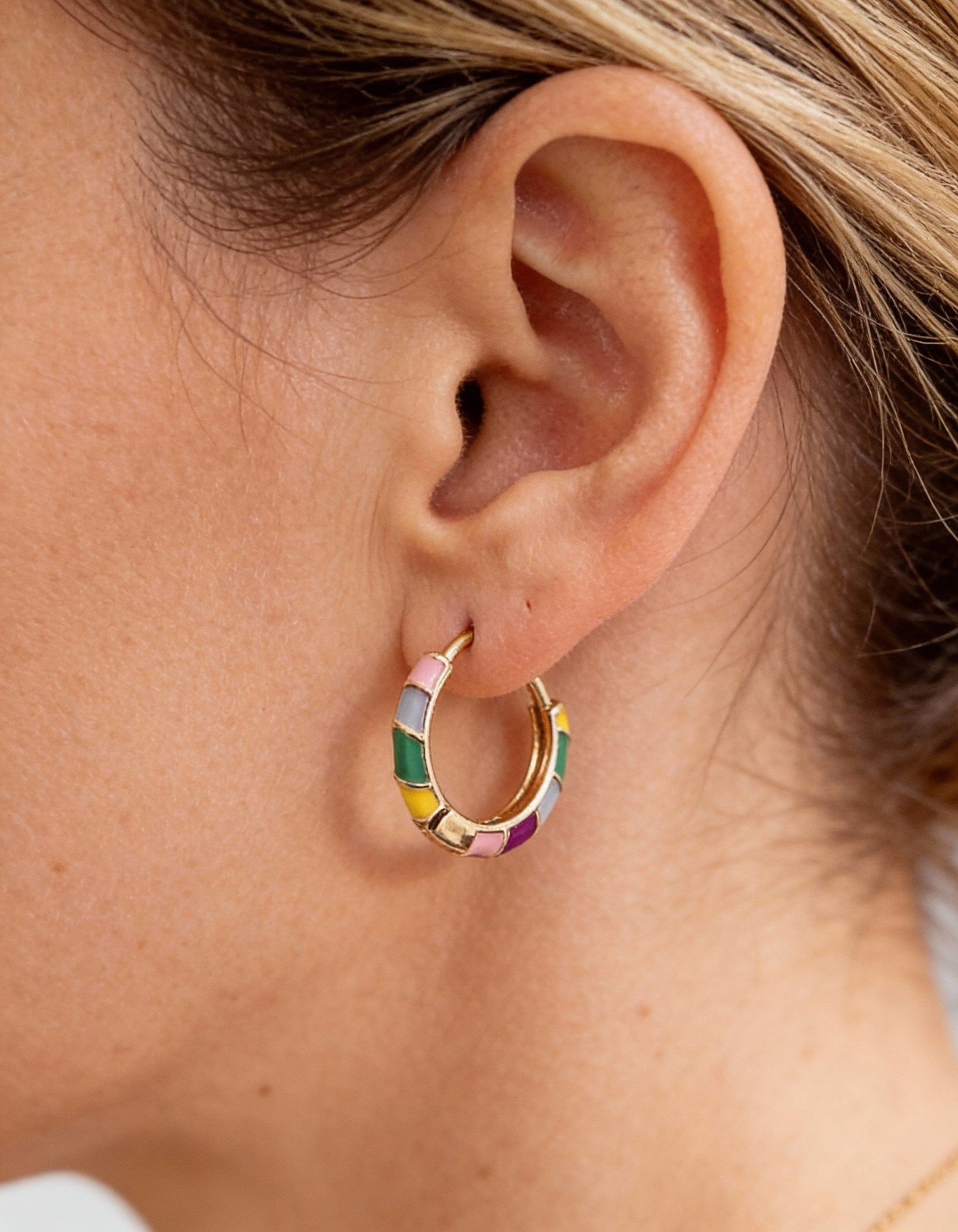 Elegant Gold Multicoloured Enamel Earrings