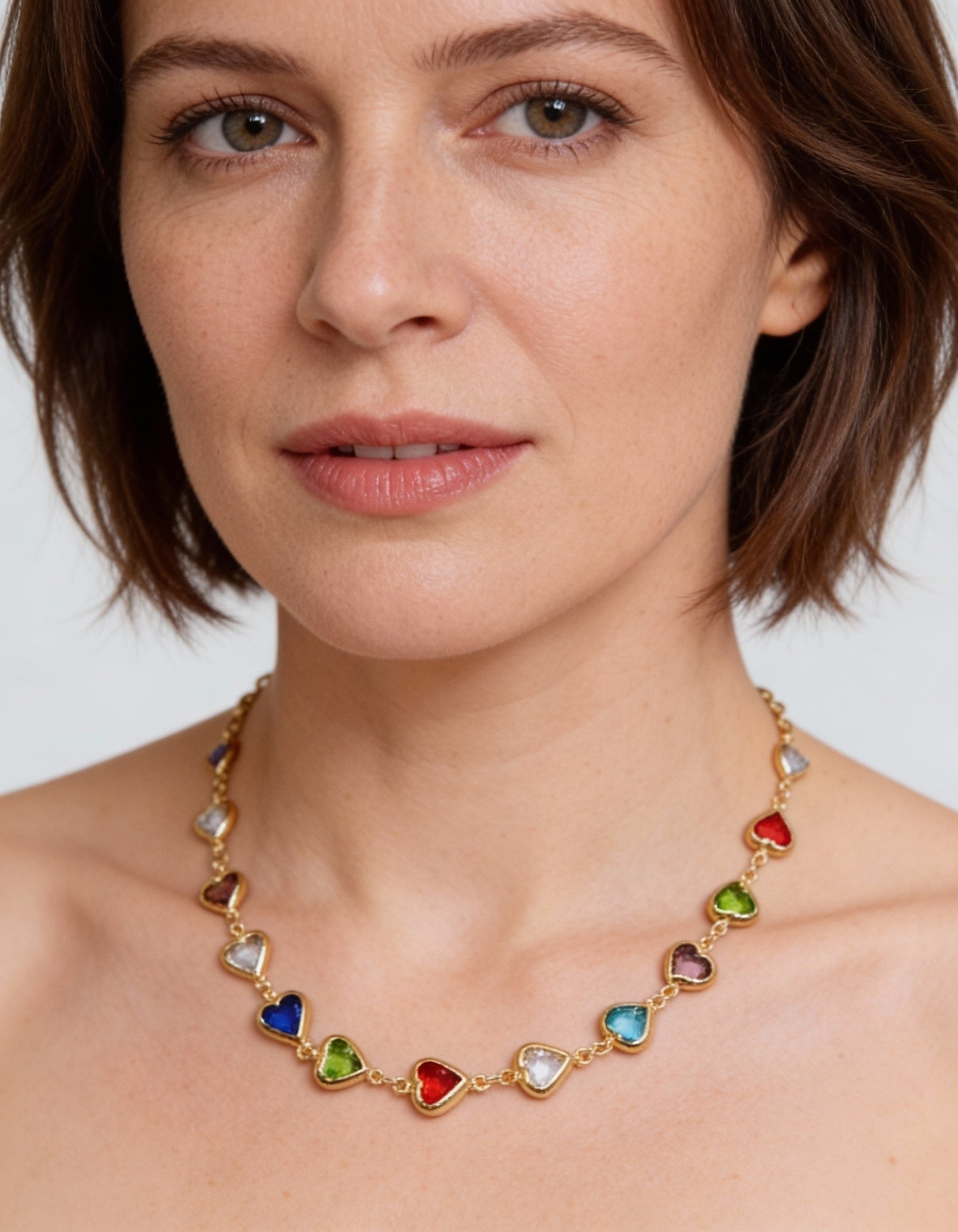 Multicoloured Crystal Heart Necklace