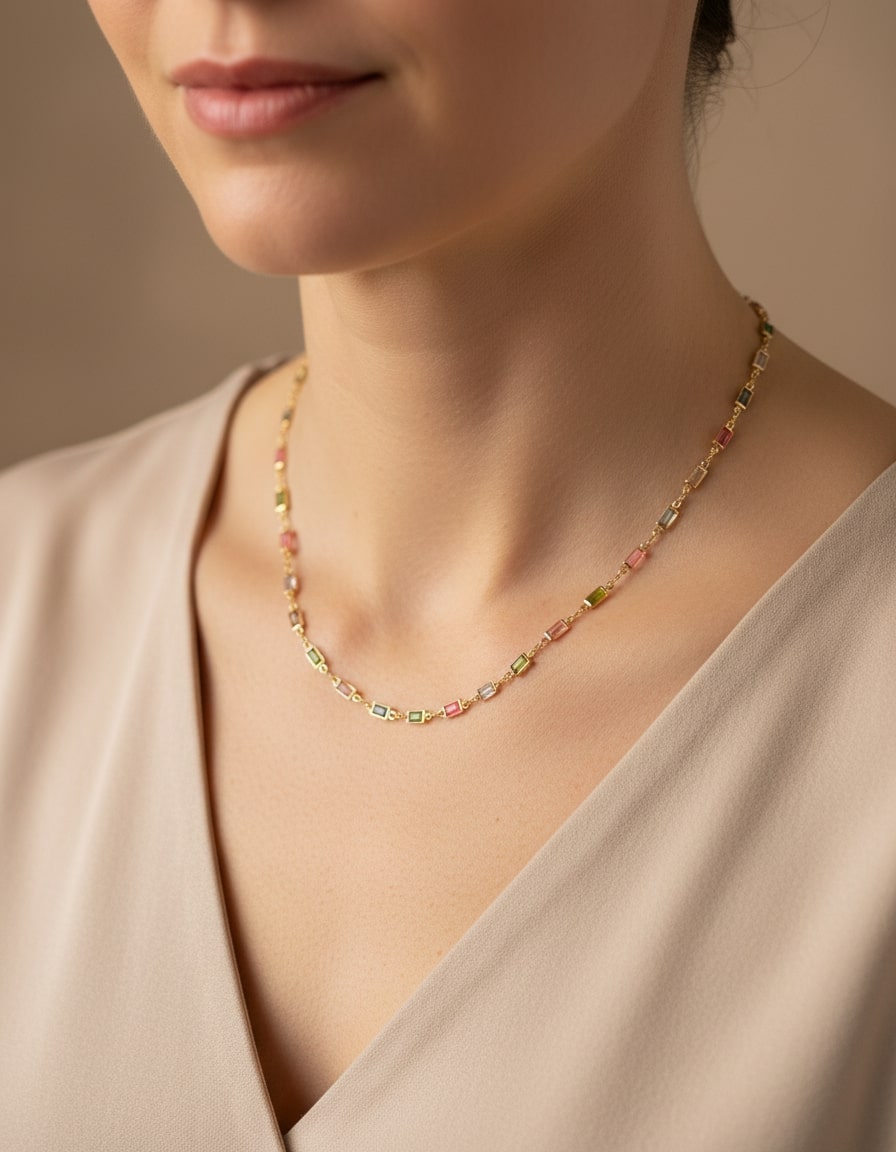 Isabella Multicoloured CZ Stone Necklace