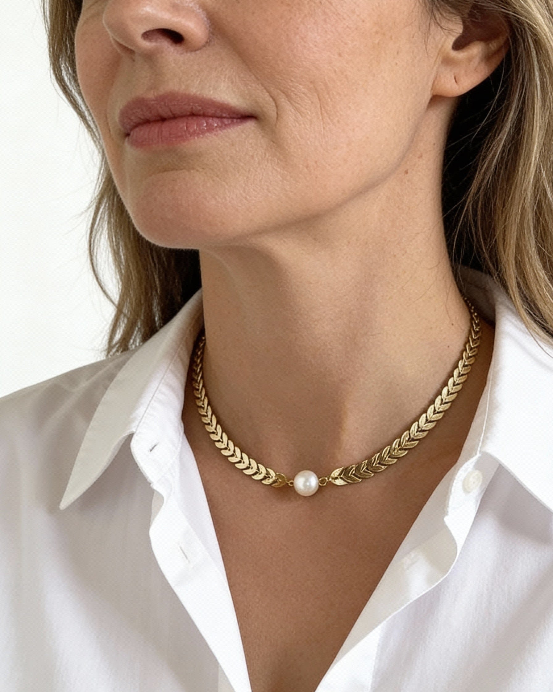 Greek Gold Pearl Necklace