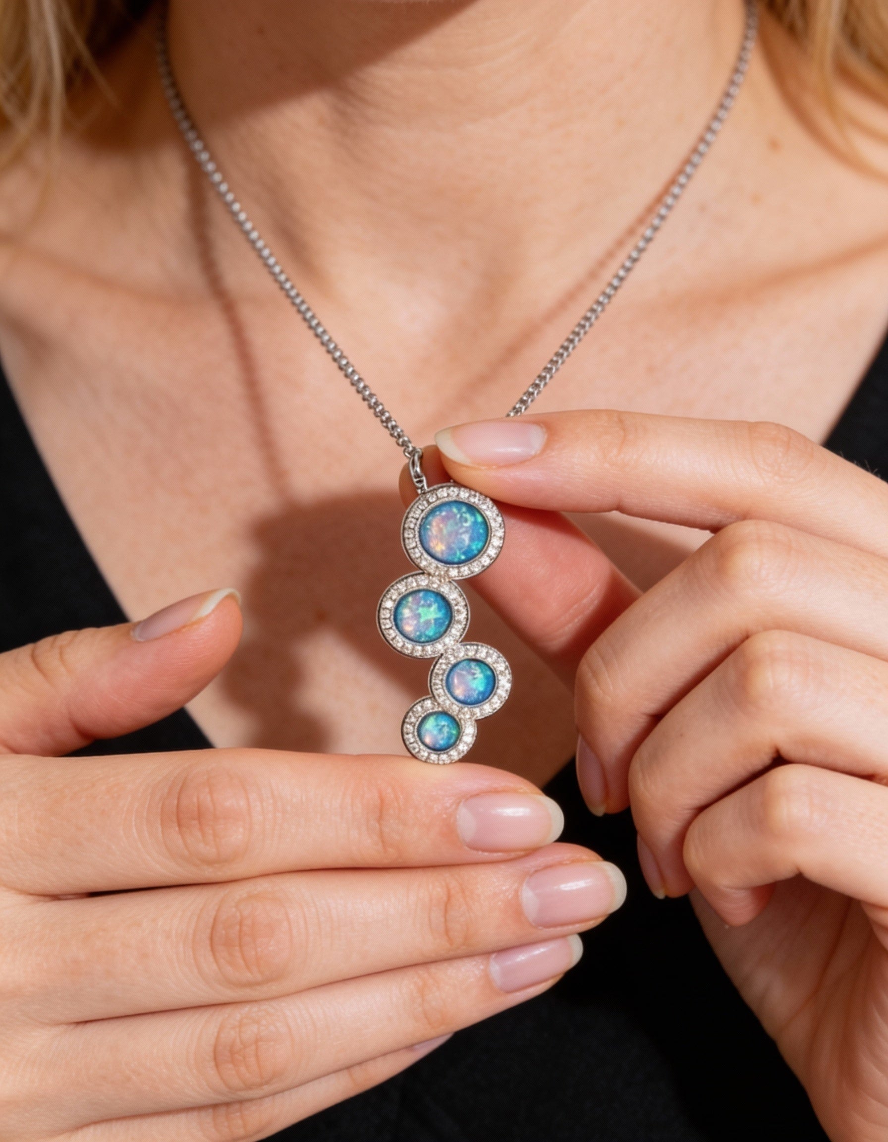 Silver Opal Zircon Necklace