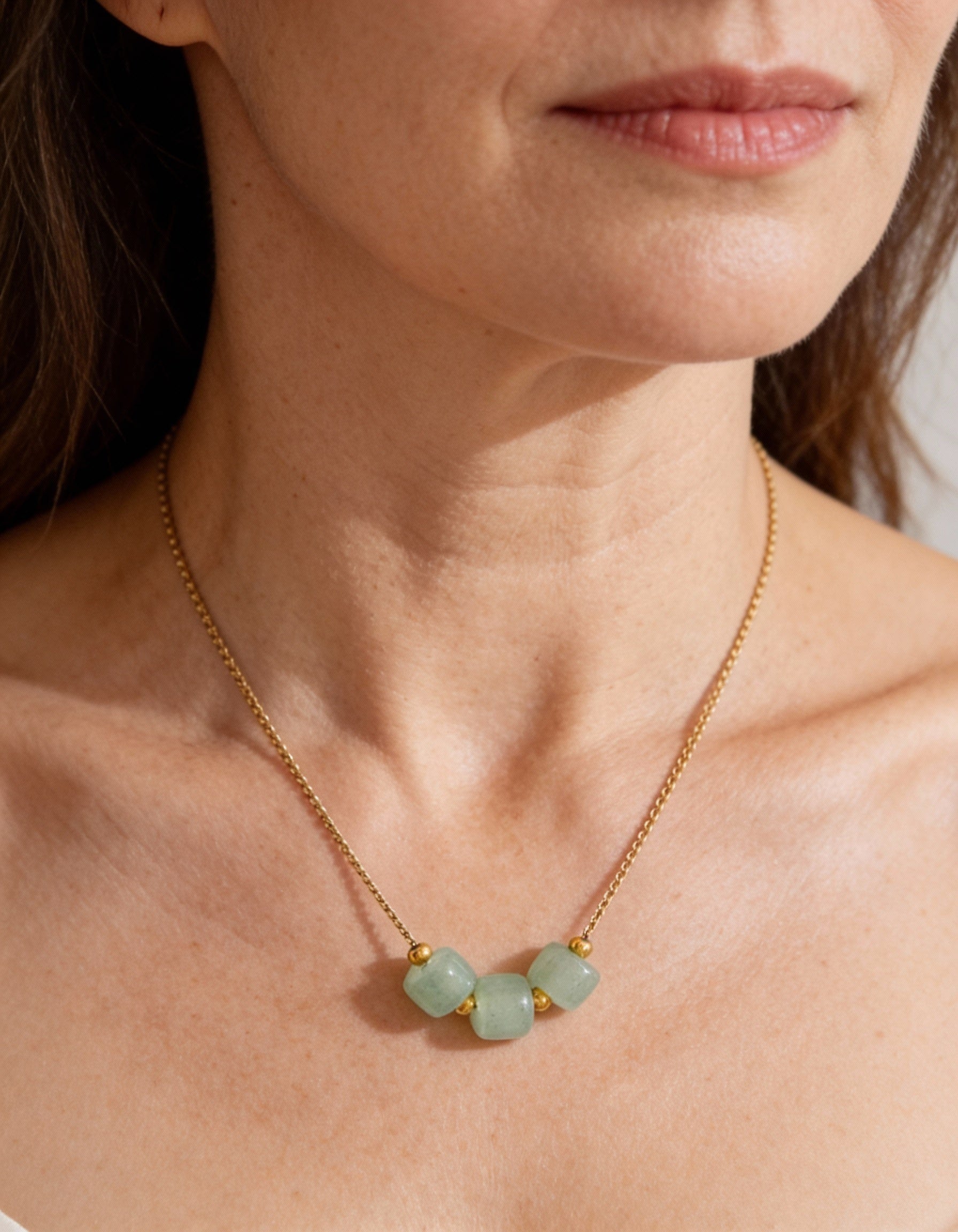 Vintage Gold Necklace with Soft Green Stone