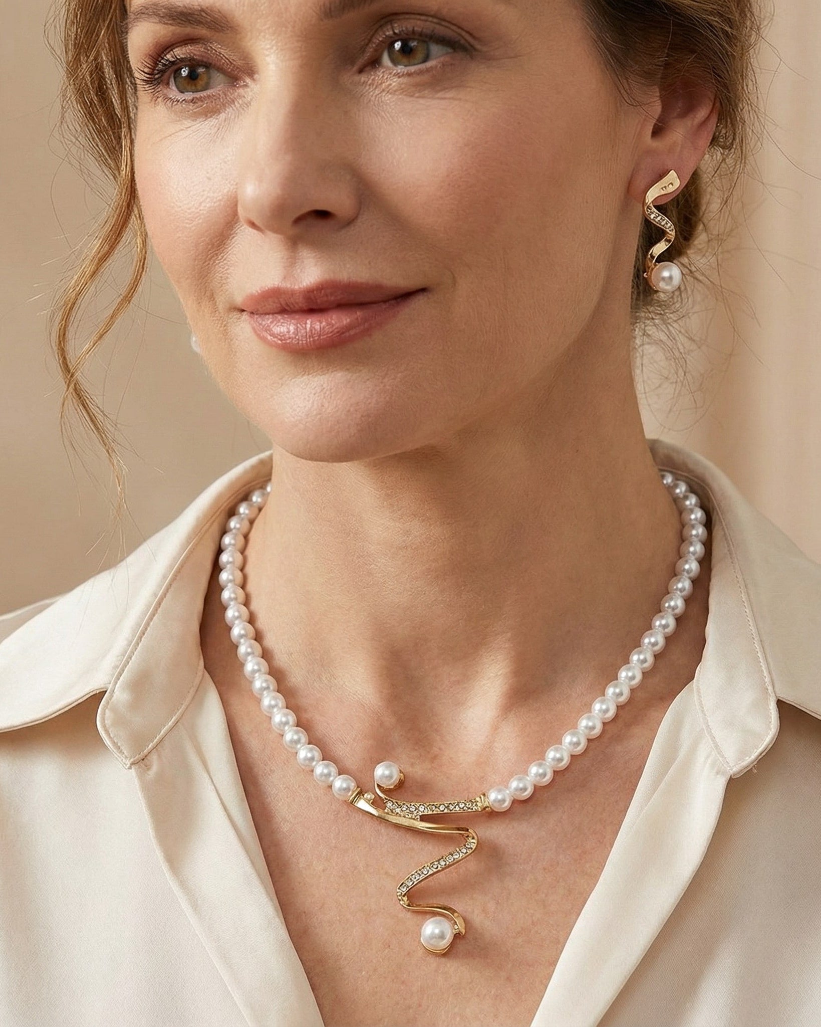 Natural Pearl Necklace + Earrings Set