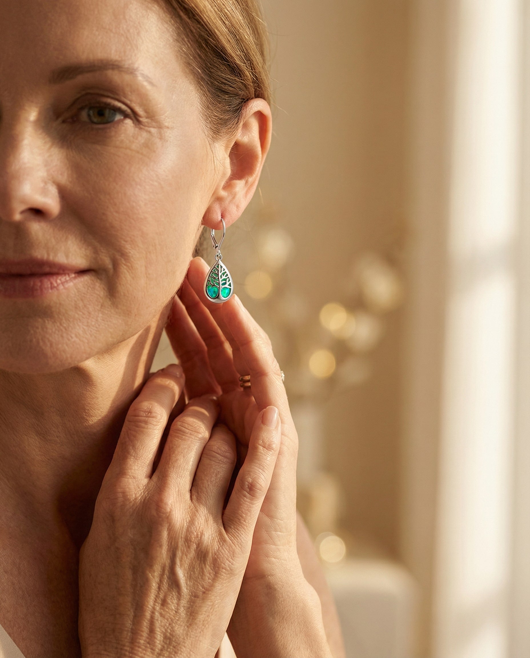 Tree of Life Earrings in Opal and Silver