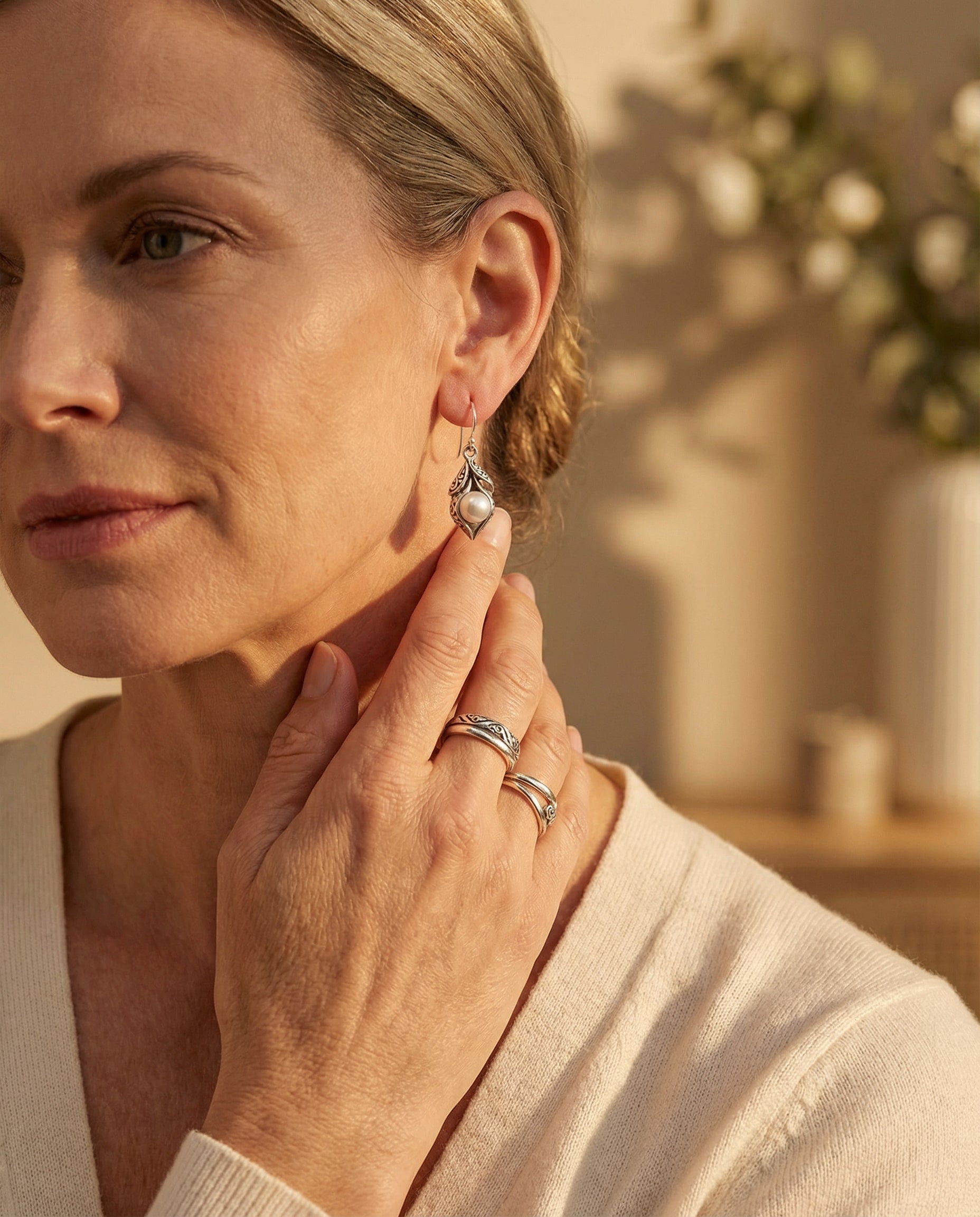 Vintage Silver Earrings with Pearl Drops