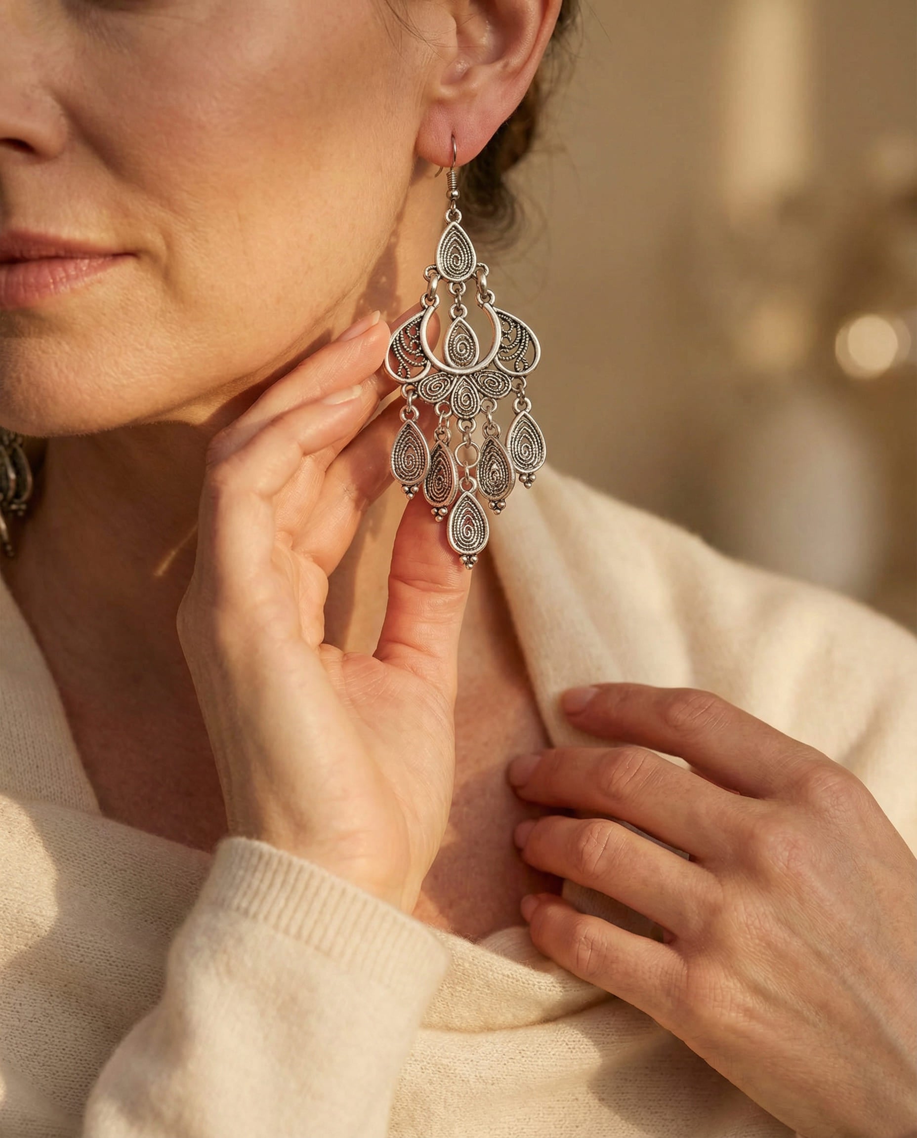 Antique Silver Earrings with Pendant