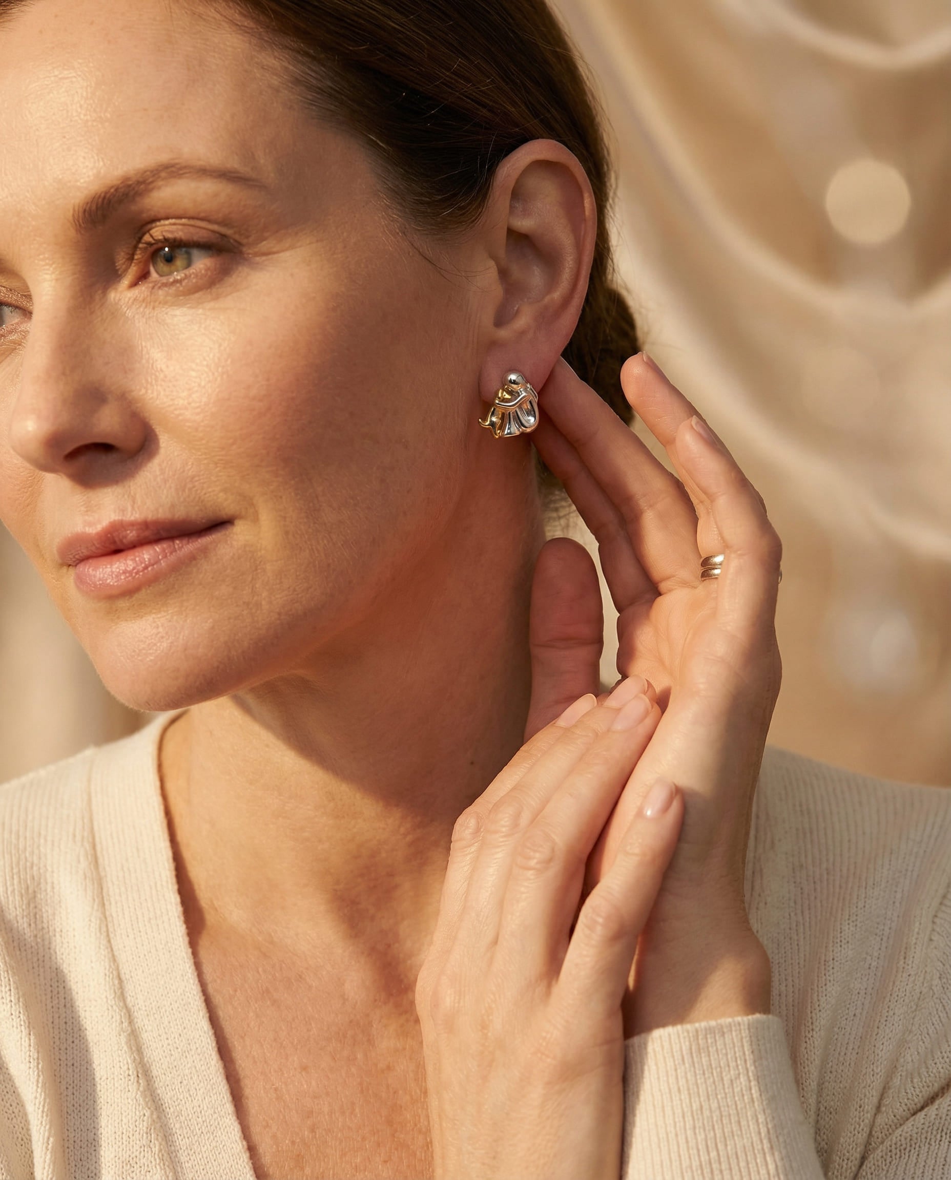 Two-Tone Hug Earrings, Silver and Gold